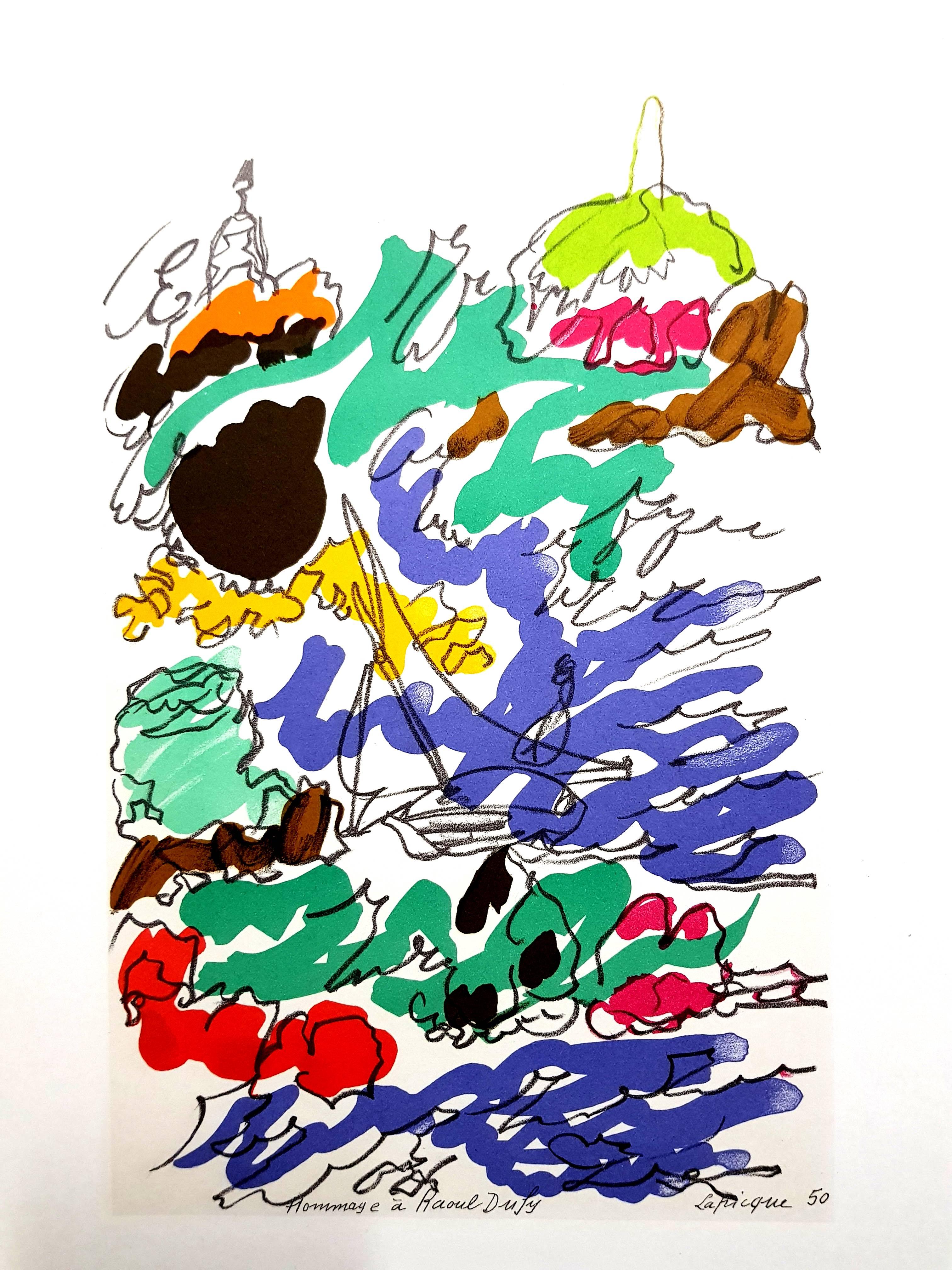 (après) Charles Lapicque
Lithographie d'après une aquarelle, publiée dans le livre "Lettre à mon peintre Raoul Dufy". Paris, Librairie Académique Perrin, 1965.
Signature imprimée
Dimensions : 30 x 24 cm
Etat : Excellent

Raoul Dufy
Né en 1877, le