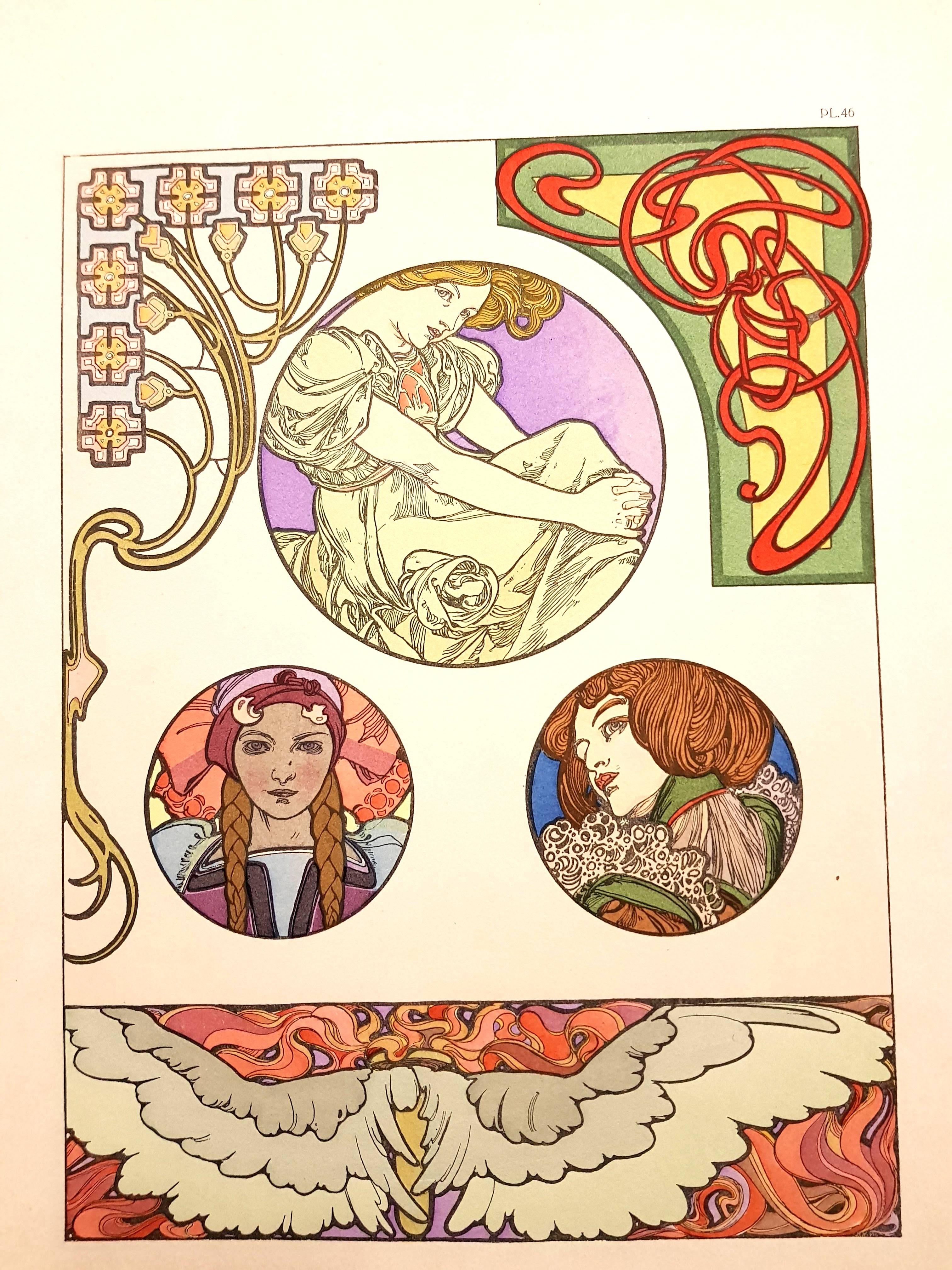 Alfons Mucha - Lithographie originale - Femmes Art Nouveau