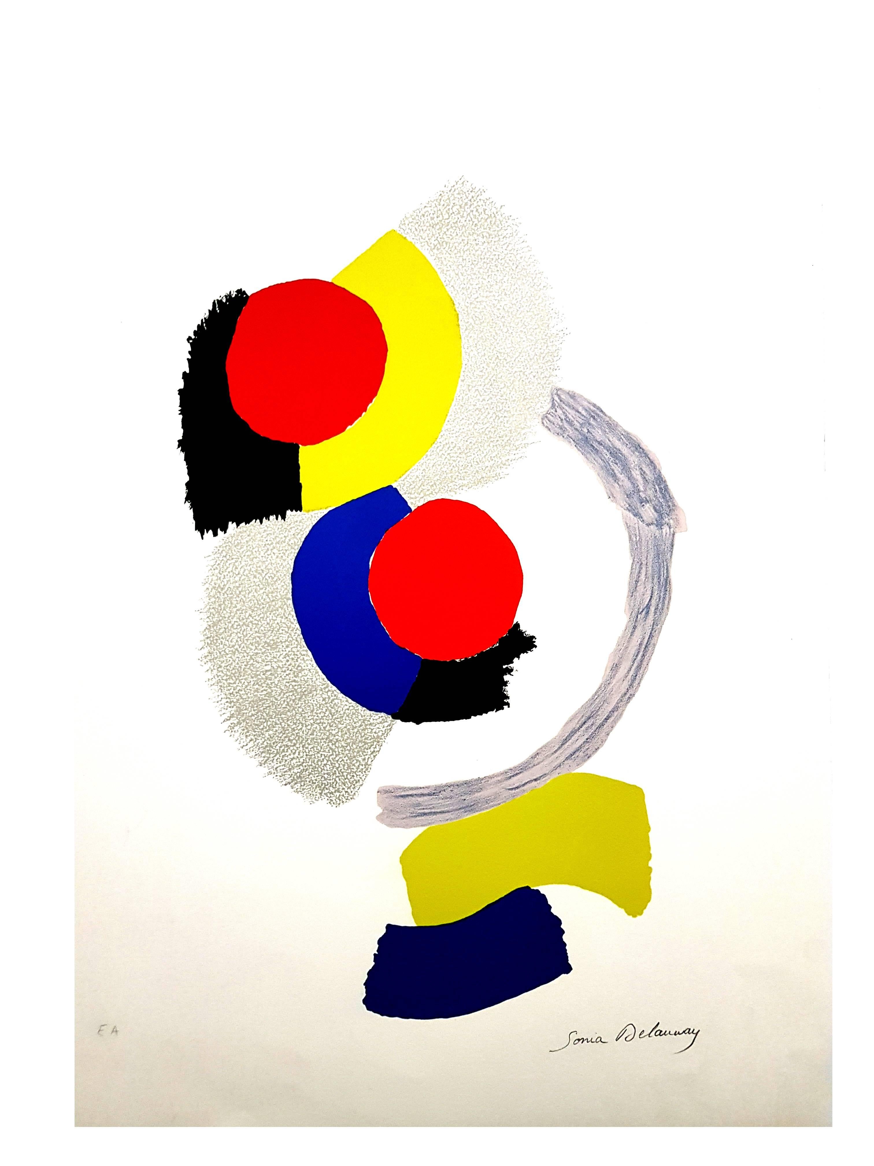 Sonia Delaunay - Composition 
Original Lithograph
Circa 1960
Dimensions: 65 x 50 cm

Sonia Delaunay was known for her vivid use of color and her bold, abstract patterns, breaking down traditional distinctions between the fine and applied arts as an
