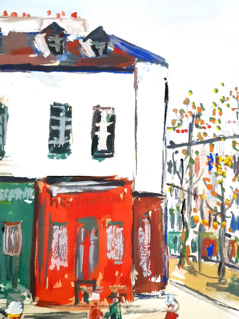 Inspired Village of Montmartre - Pochoir - Beige Figurative Print by (after) Maurice Utrillo