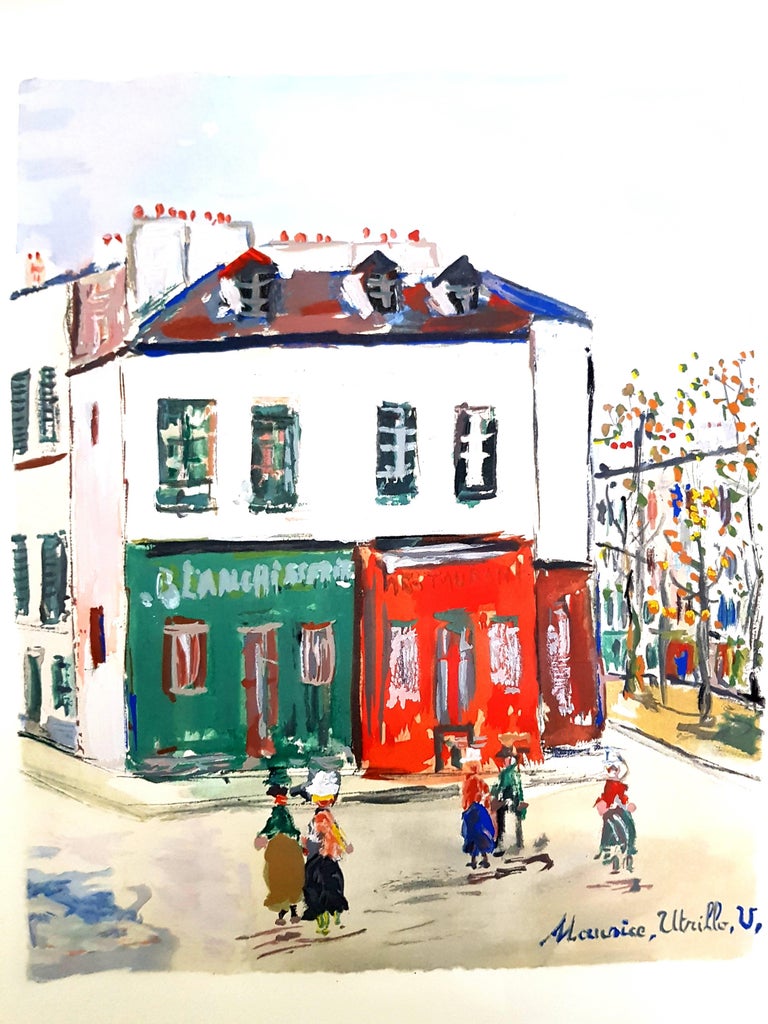 (after) Maurice Utrillo Figurative Print - Inspired Village of Montmartre - Pochoir