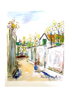 Retro Maurice Utrillo (after) - Inspired Village of Montmartre - Pochoir