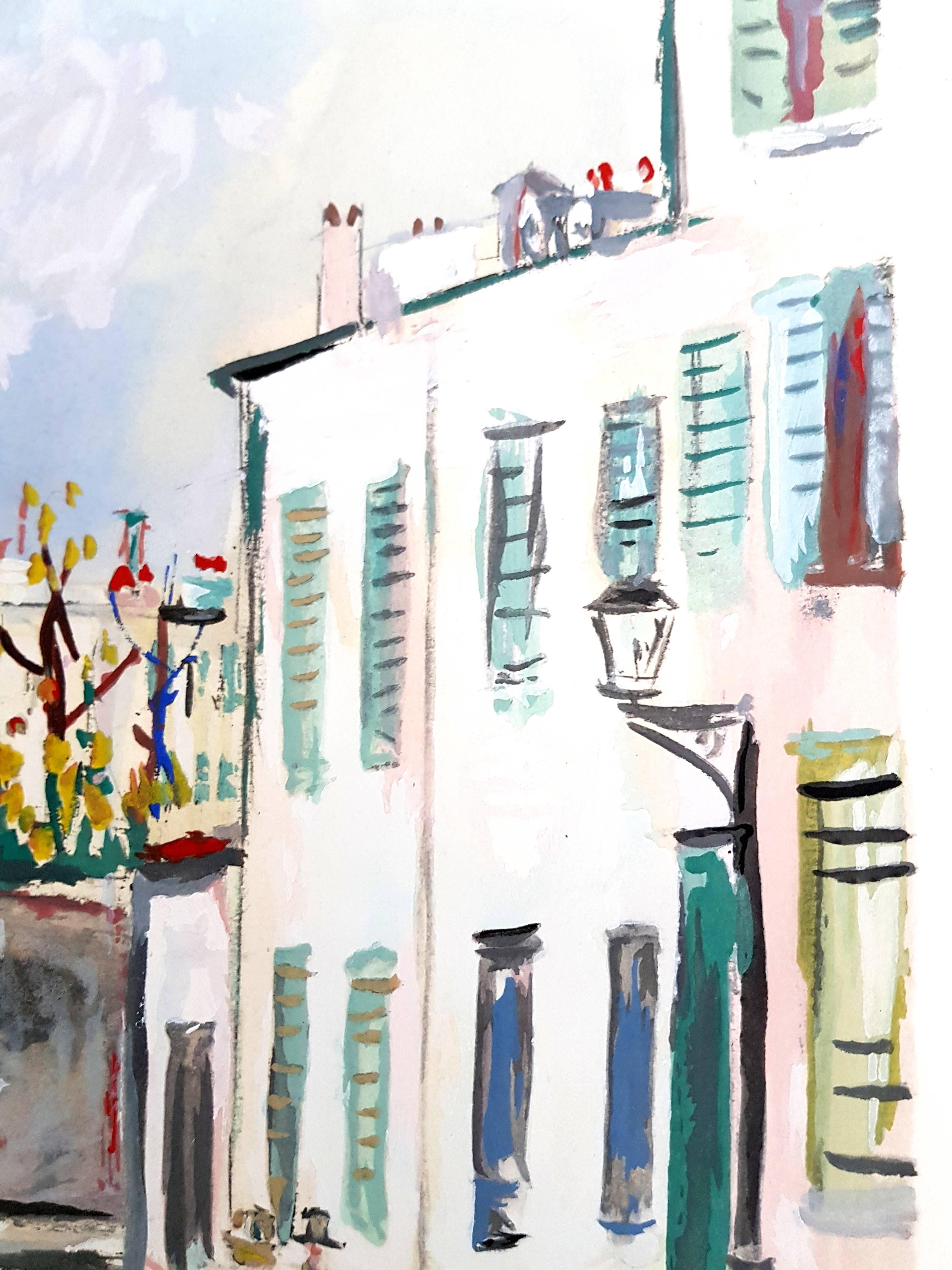 Inspired Village of Montmartre - Pochoir - Modern Print by (after) Maurice Utrillo