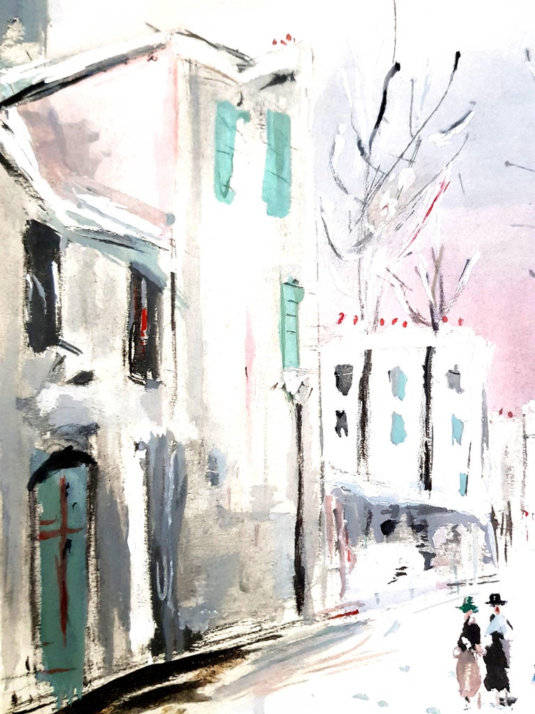 Inspired Village of Montmartre - Pochoir - Modern Print by (after) Maurice Utrillo