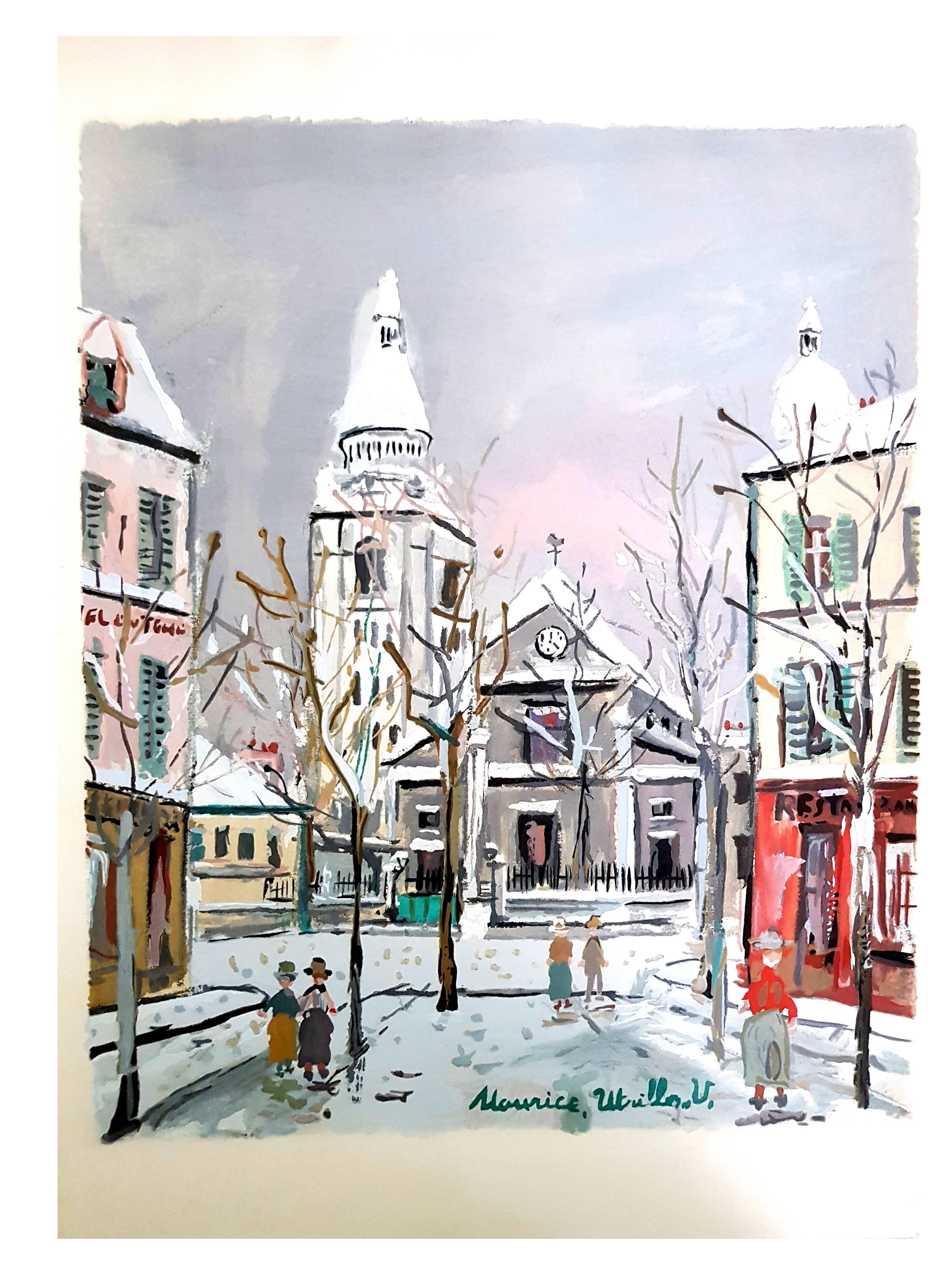 Village d'inspiration Montmartre - Pochoir - Moderne Print par (after) Maurice Utrillo