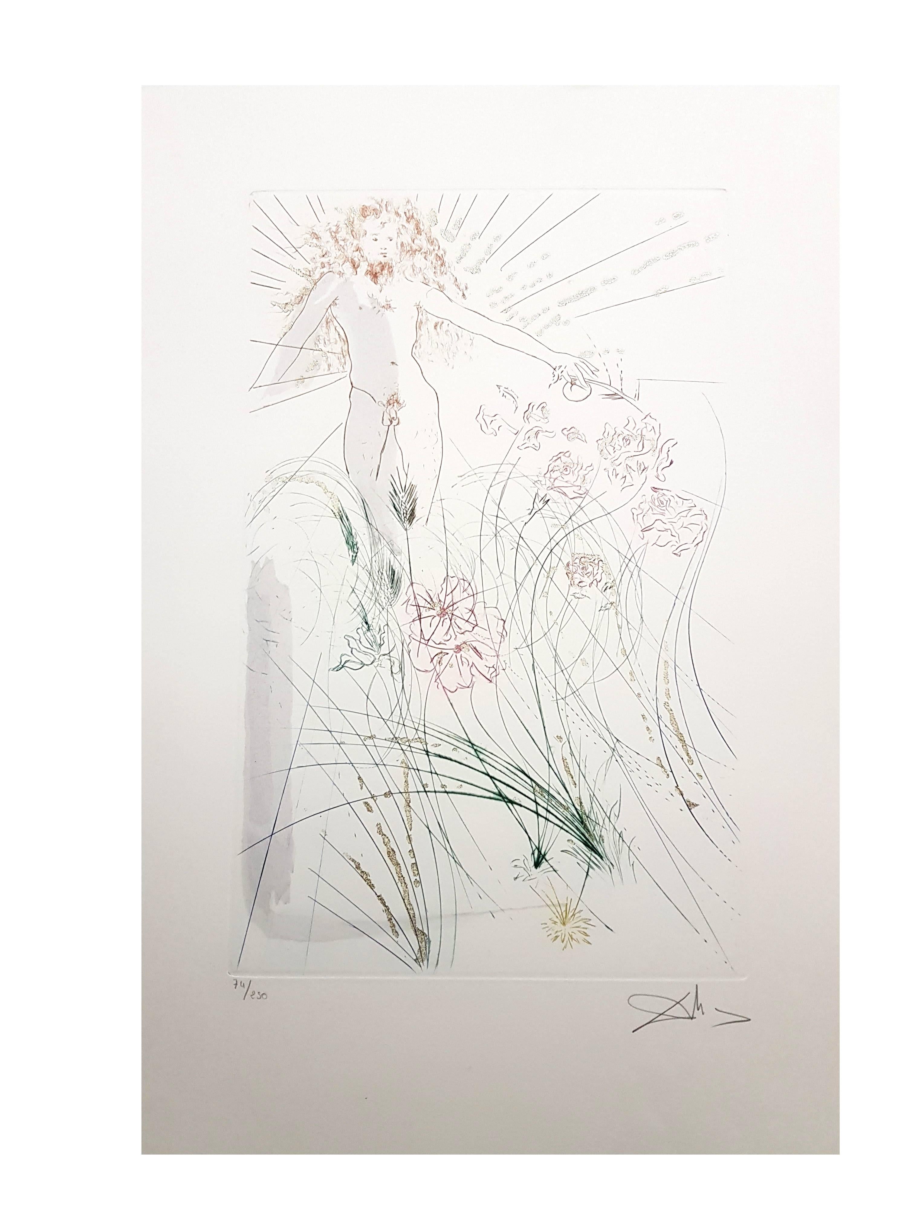 Salvador Dali - The Beloved Feeds Among the Lilies - Signed Aquatint For Sale 1