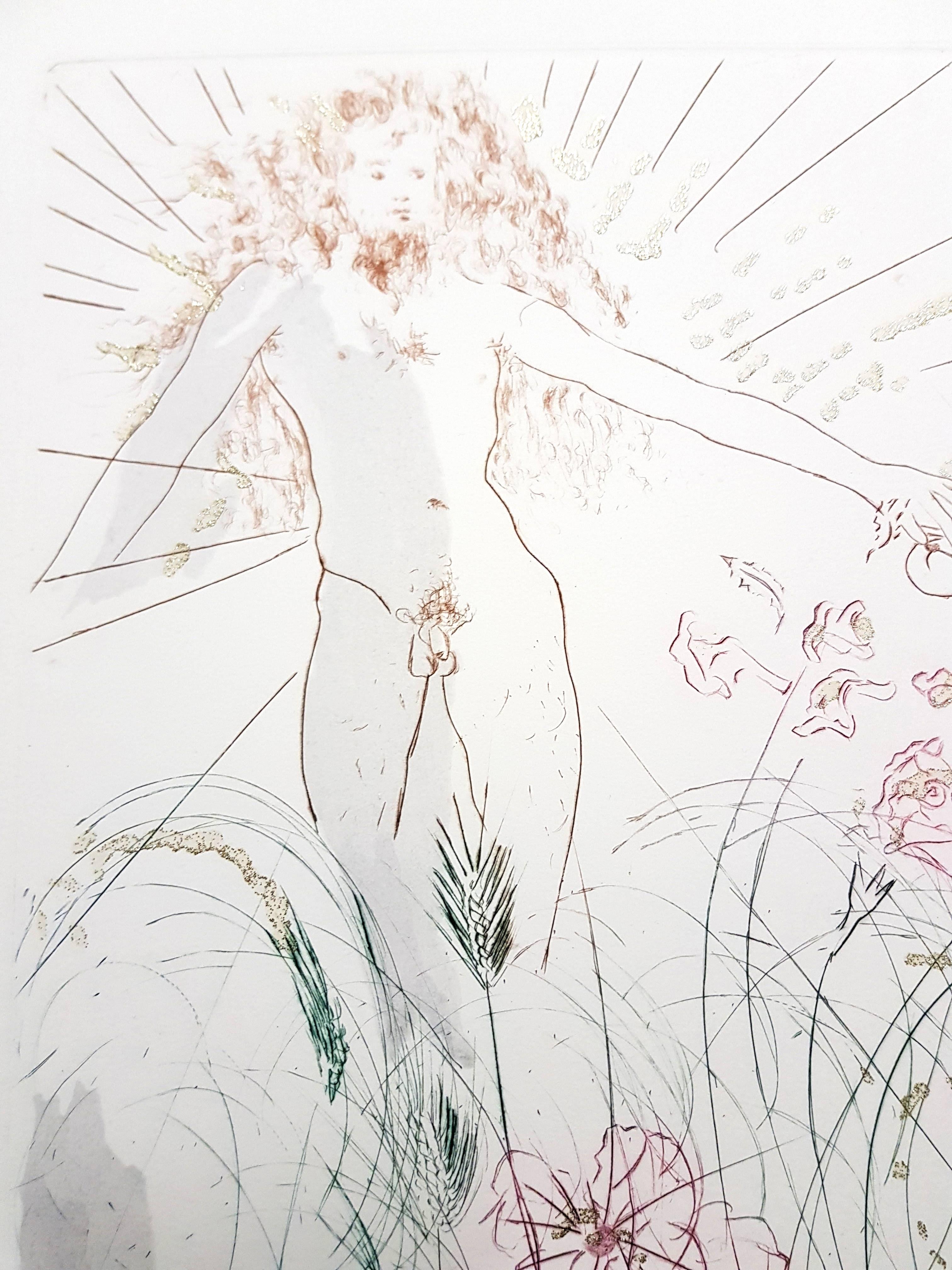 Salvador Dali - Die Beloved Feeds Among the Lilies - Signiert Aquatinta (Grau), Landscape Print, von Salvador Dalí