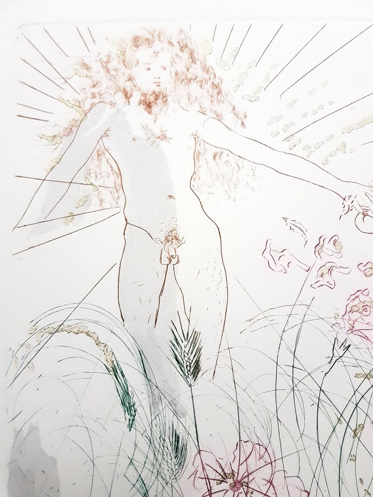 Salvador Dali - The Beloved Feeds Among the Lilies - Signed Aquatint - Gray Landscape Print by Salvador Dalí