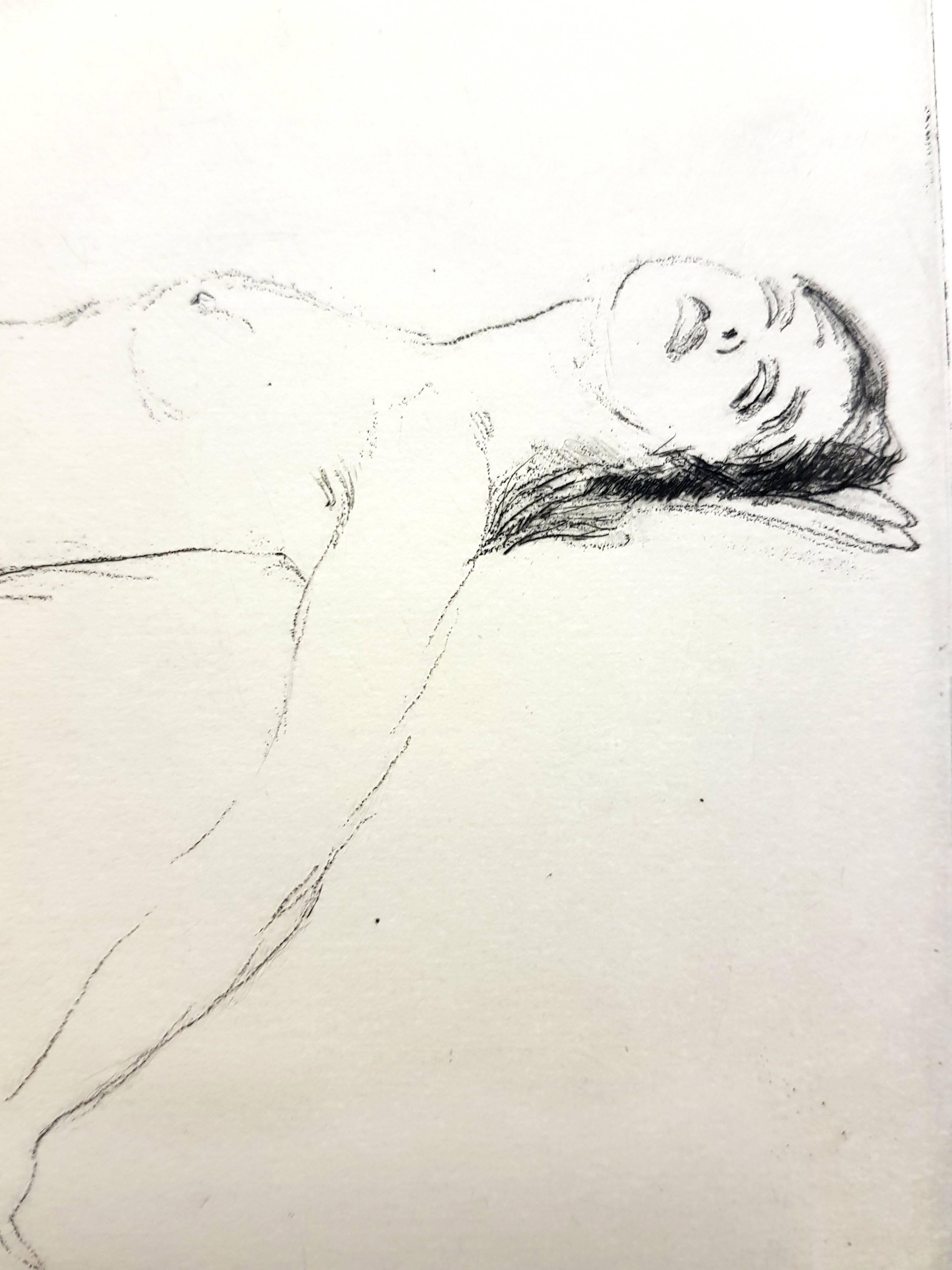 Jean Gabriel Domergue - Woman - Original Etching - White Nude Print by Jean-Gabriel Domergue