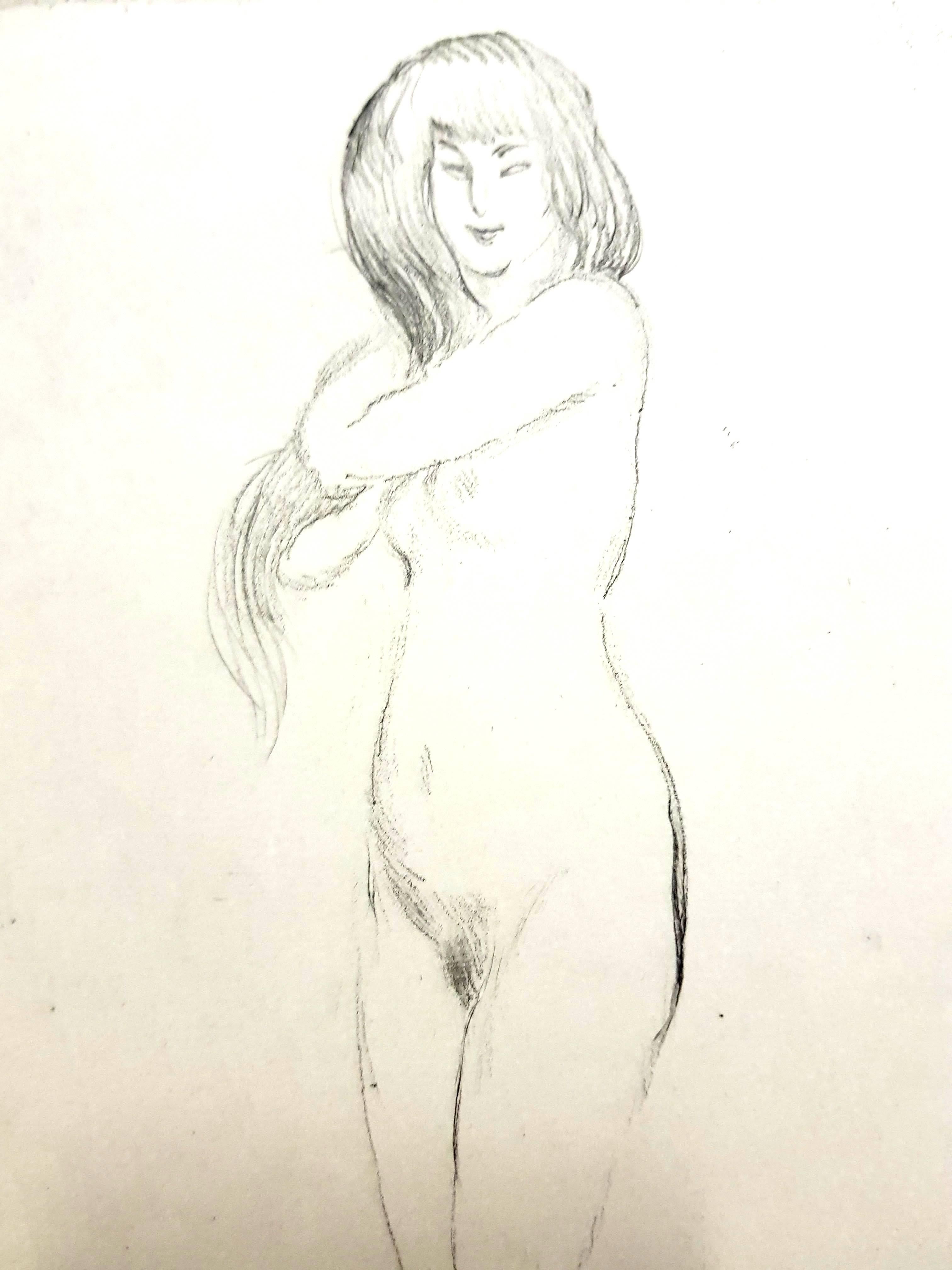 Jean Gabriel Domergue - Nonchalance - Original Etching - Beige Nude Print by Jean-Gabriel Domergue