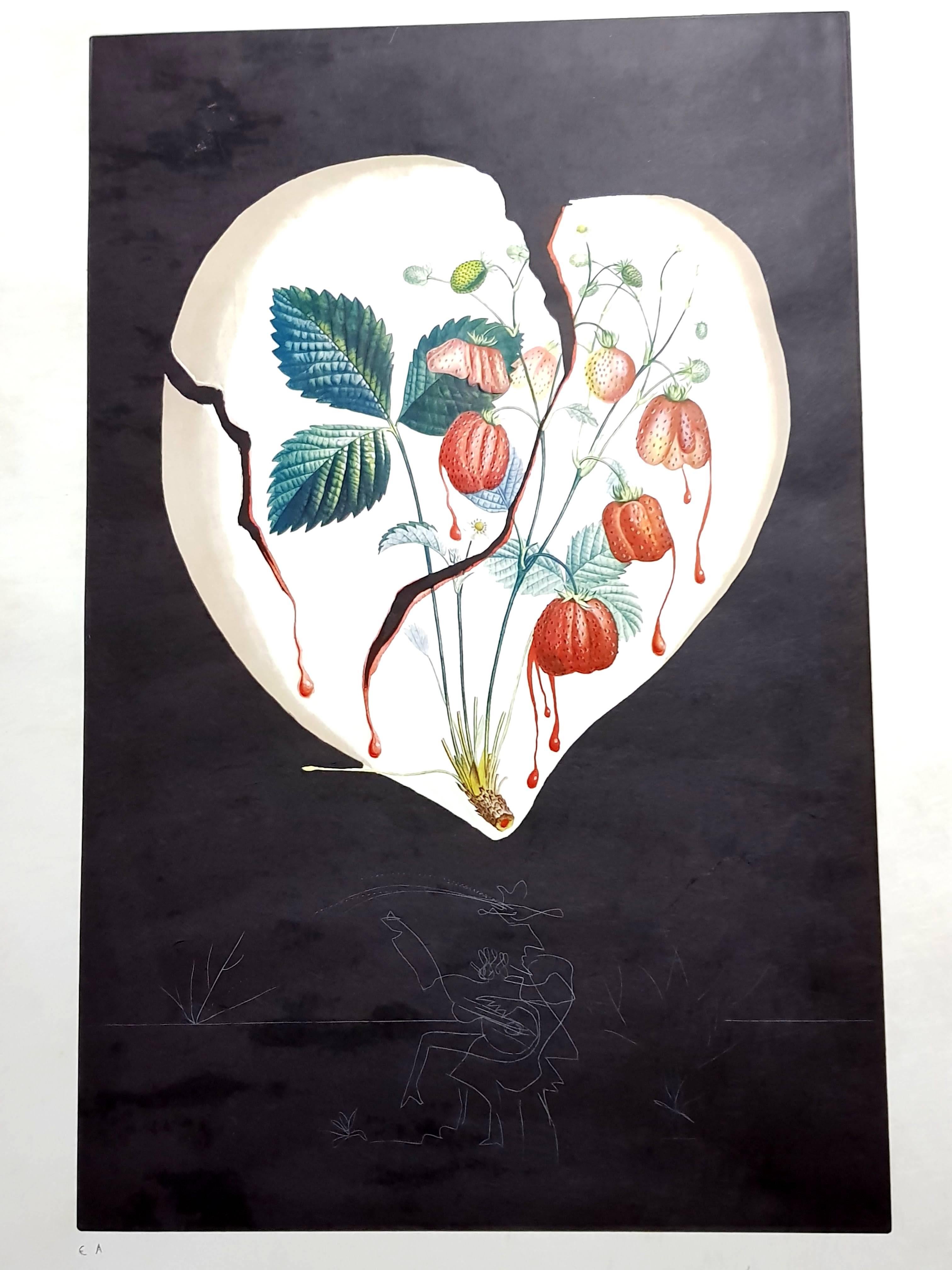 Salvador Dali - Strawberry Heart - Original Hand-Signed Lithograph - Print by Salvador Dalí