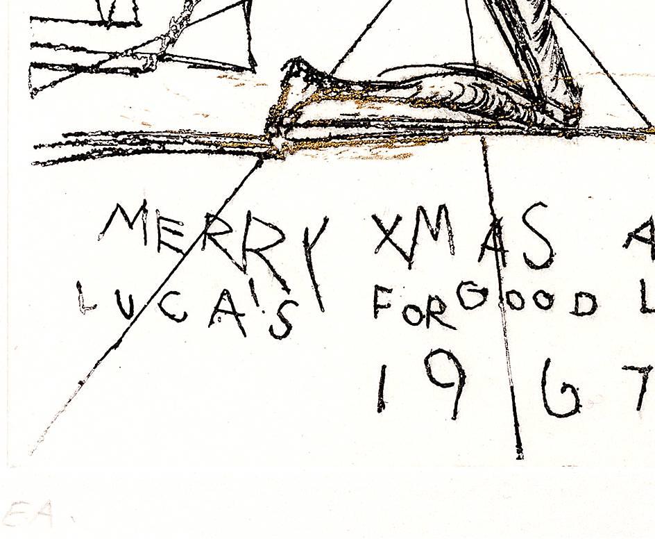 Salvador Dali - Merry Xmas - Original handsignierte Radierung (Grau), Nude Print, von Salvador Dalí