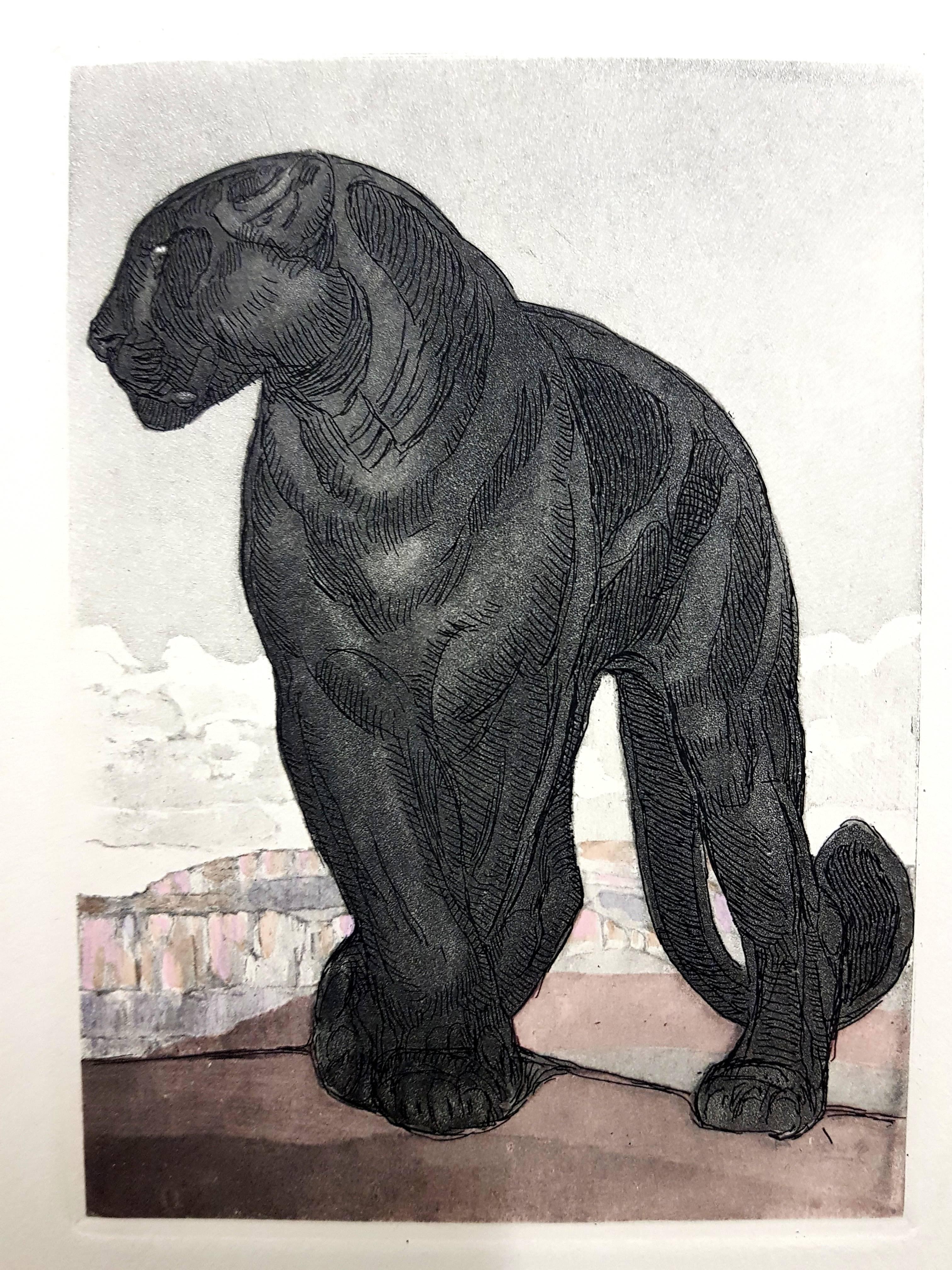 Pierre-Paul Jouve Figurative Print - Paul Jouve - Black Leopard - Original Engraving