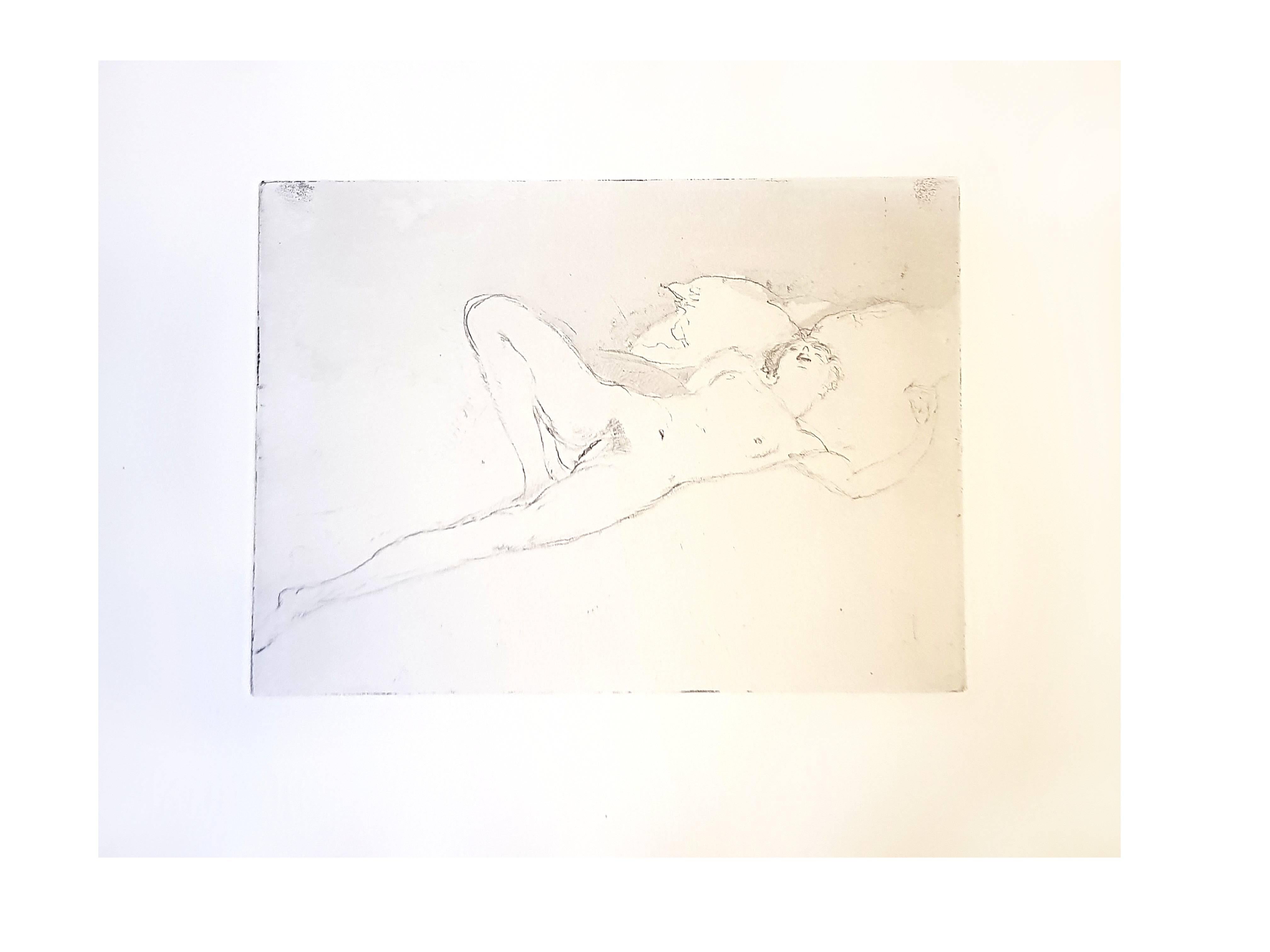Jean Gabriel Domergue - Lying Naked - Original Etching For Sale 1