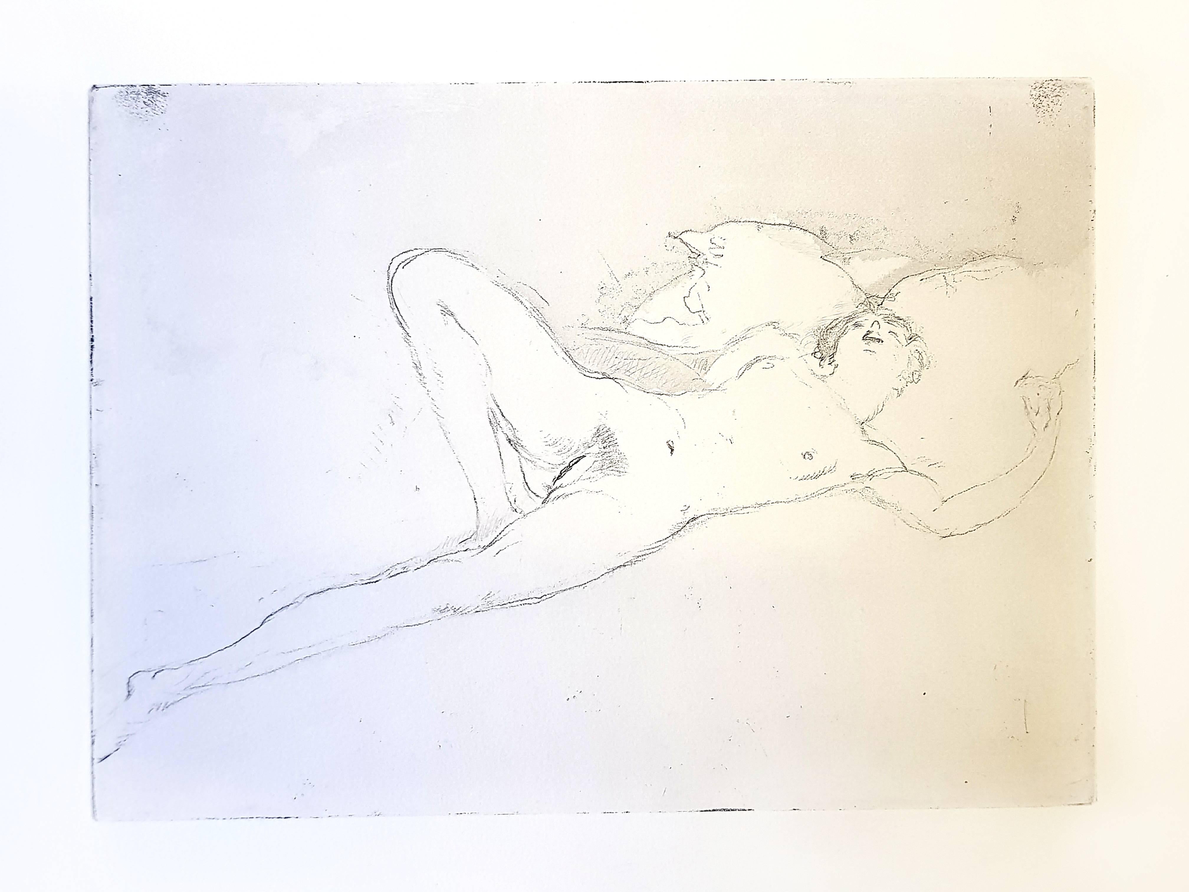 Jean-Gabriel Domergue Figurative Print - Jean Gabriel Domergue - Lying Naked - Original Etching