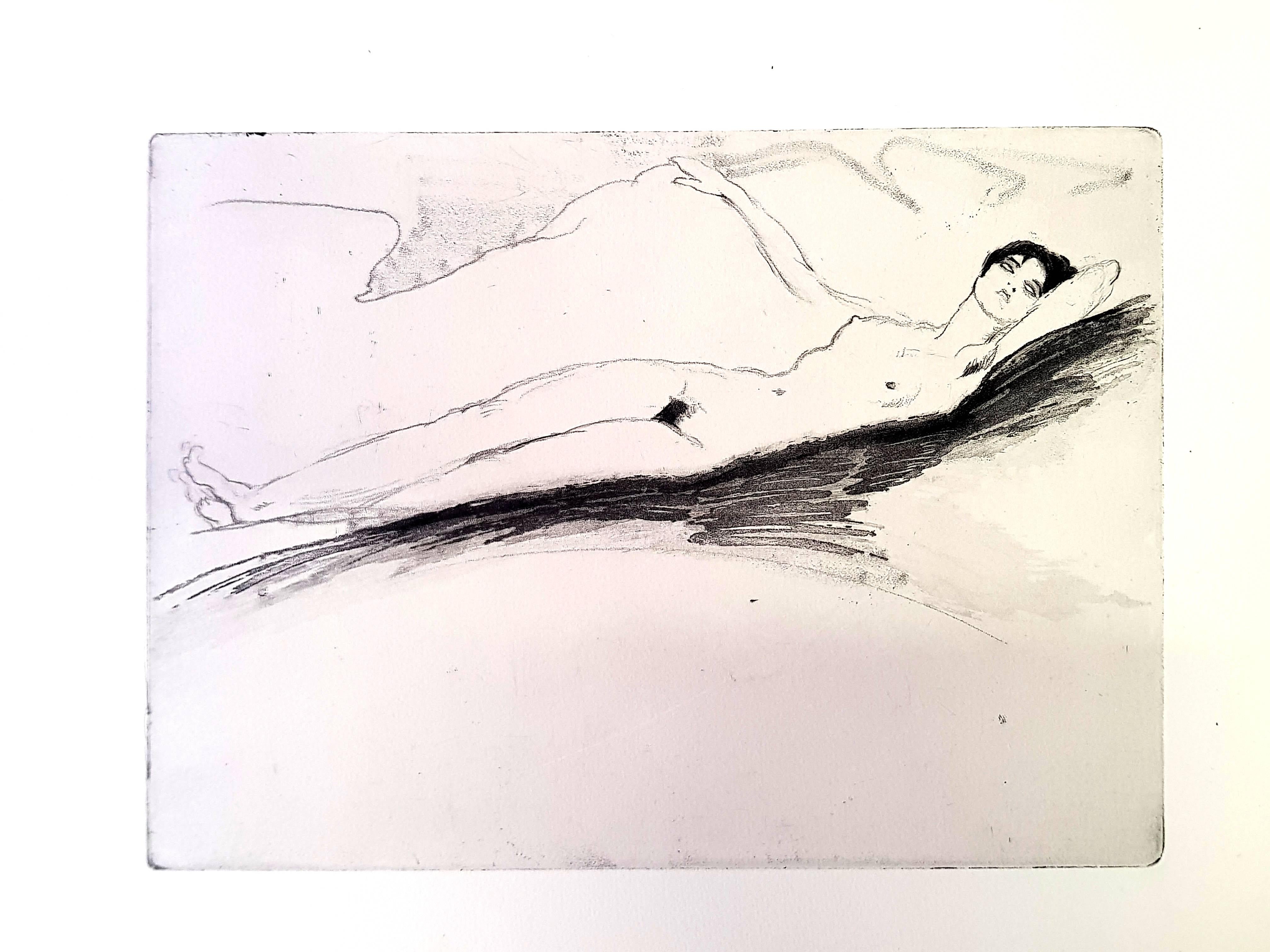 Jean Gabriel Domergue - Lying Naked - Original Etching - Print by Jean-Gabriel Domergue