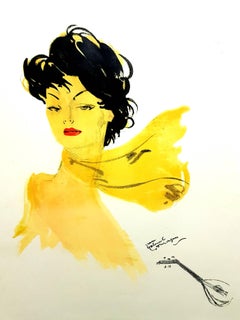 Retro Domergue - Dark Hair Lady with a Scarf - Original Lithograph