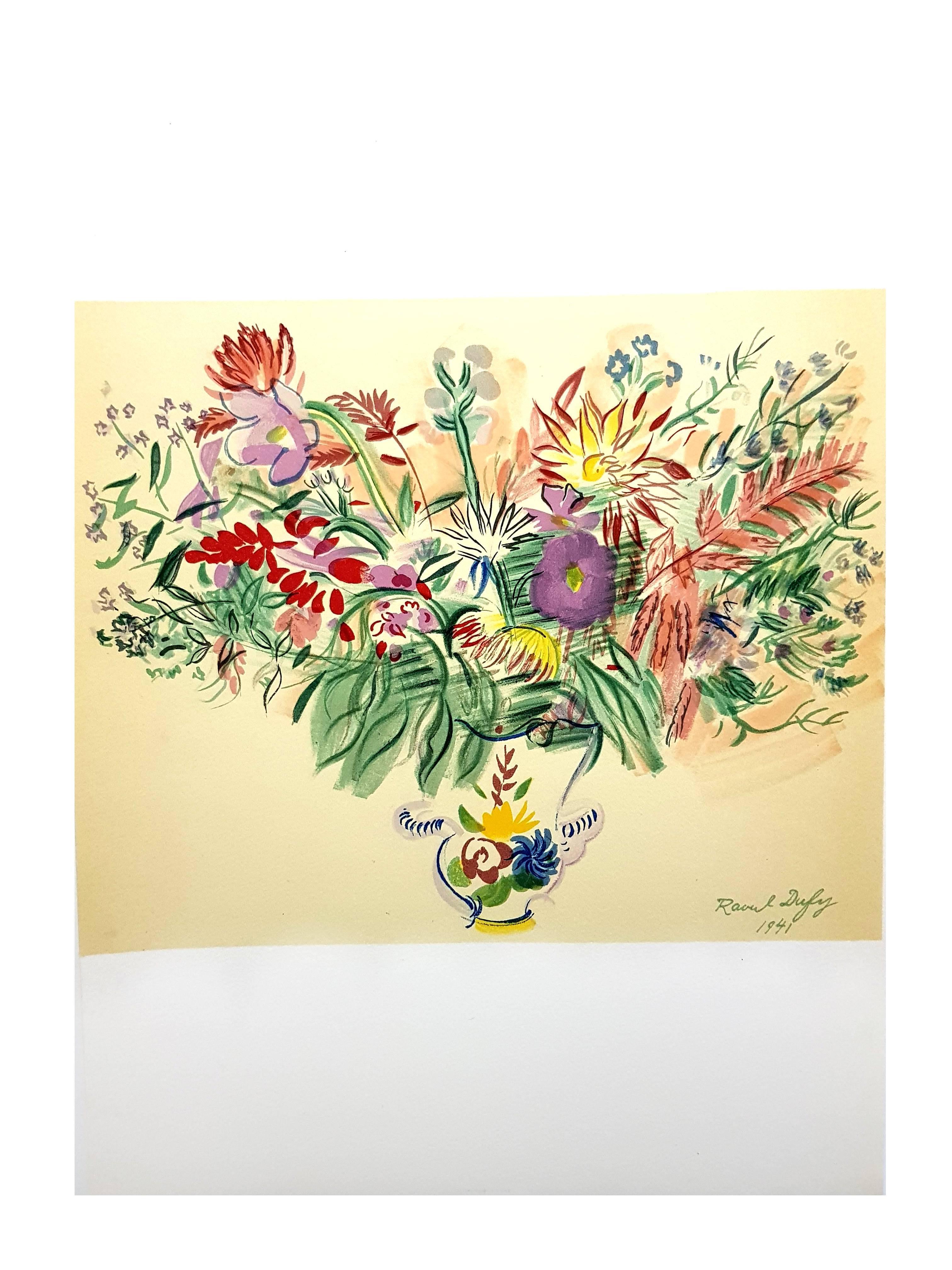 Flowers - Lithograph - Yellow Portrait Print by (after) Raoul Dufy