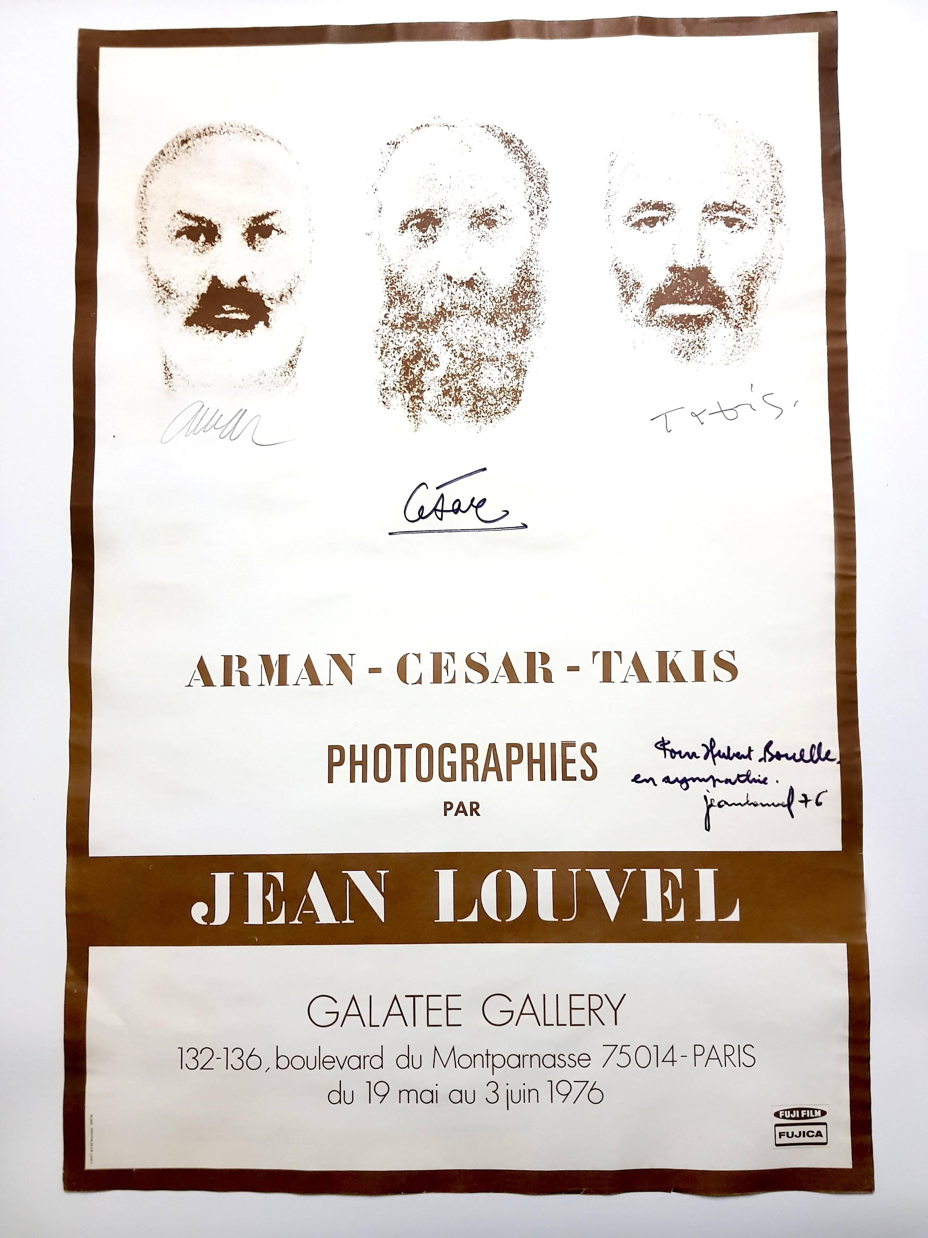 César, Arman, Takis - Signed Original Exhibition Poster - Signed by All - Gray Animal Art by César Baldaccini
