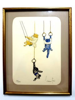 Leonor Fini - Happy Acrobat Cats - Original Signed Lithograph