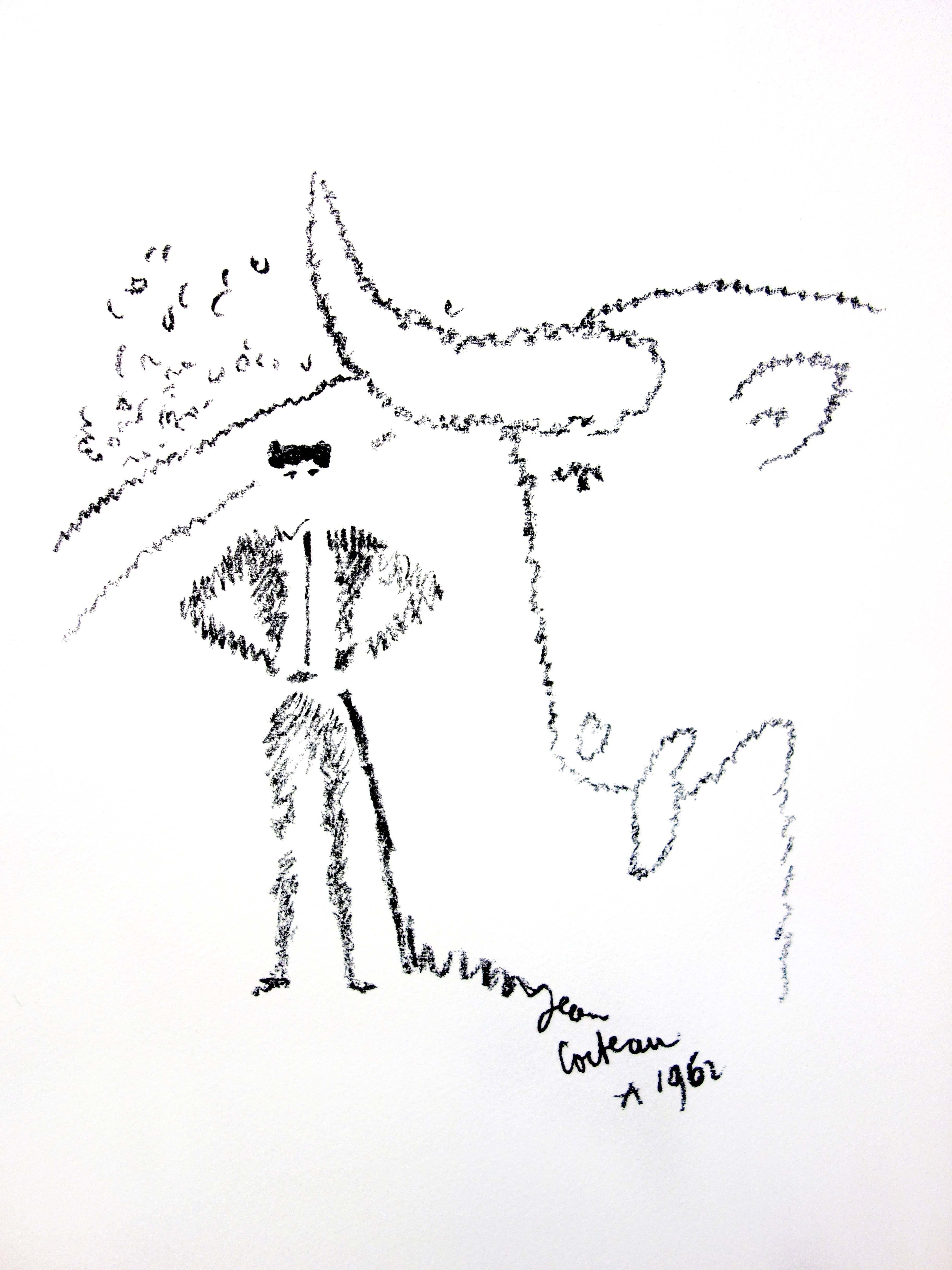 Jean Cocteau - Bull Portrait - Original Lithograph