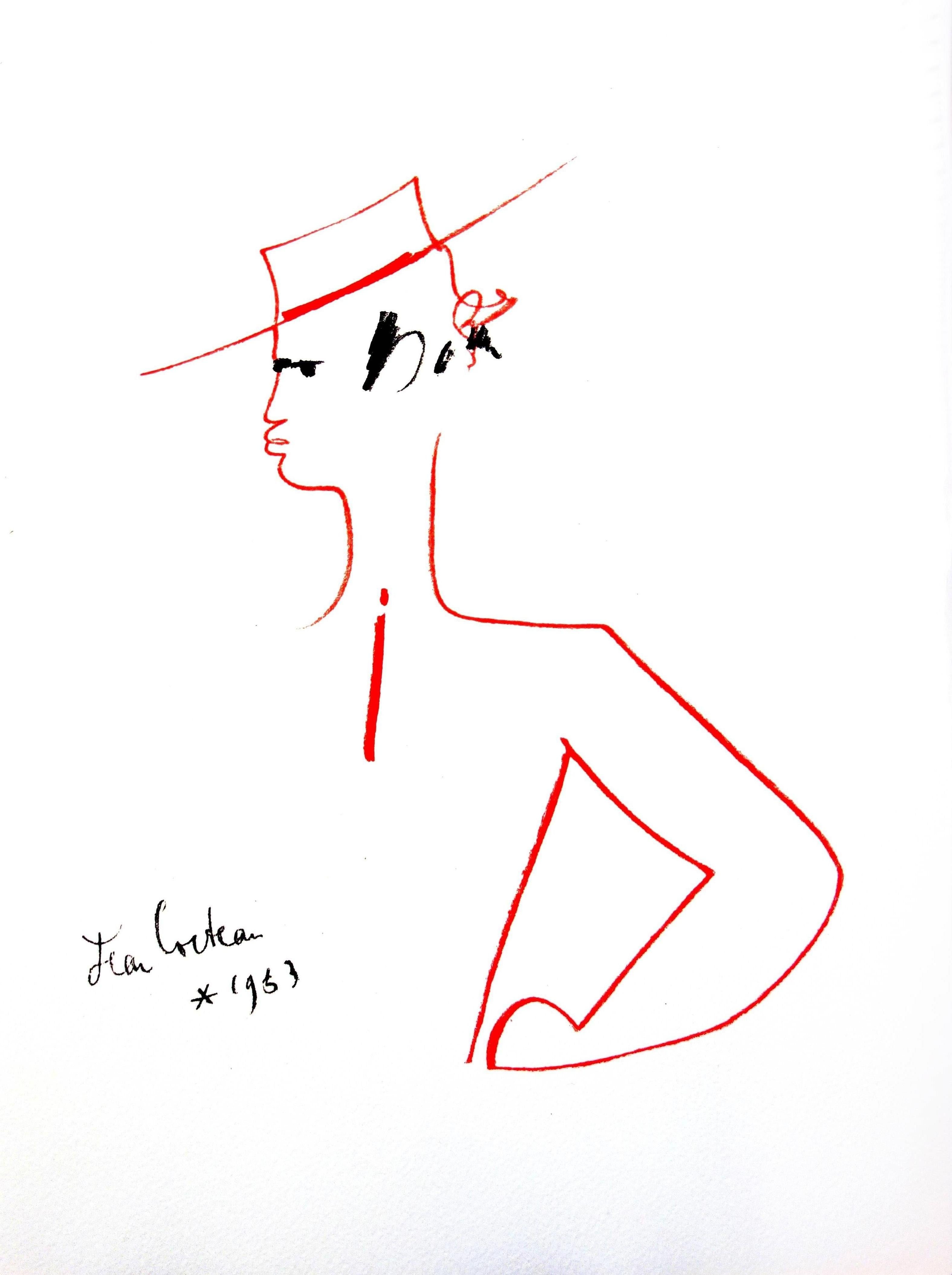 Jean Cocteau - Homme avec chapeau - Lithographie originale en vente 2