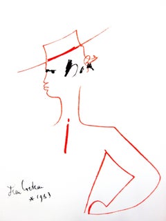 Retro Jean Cocteau - Man with Hat - Original Lithograph