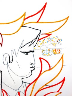 Jean Cocteau - Fire Portrait - Original Lithograph