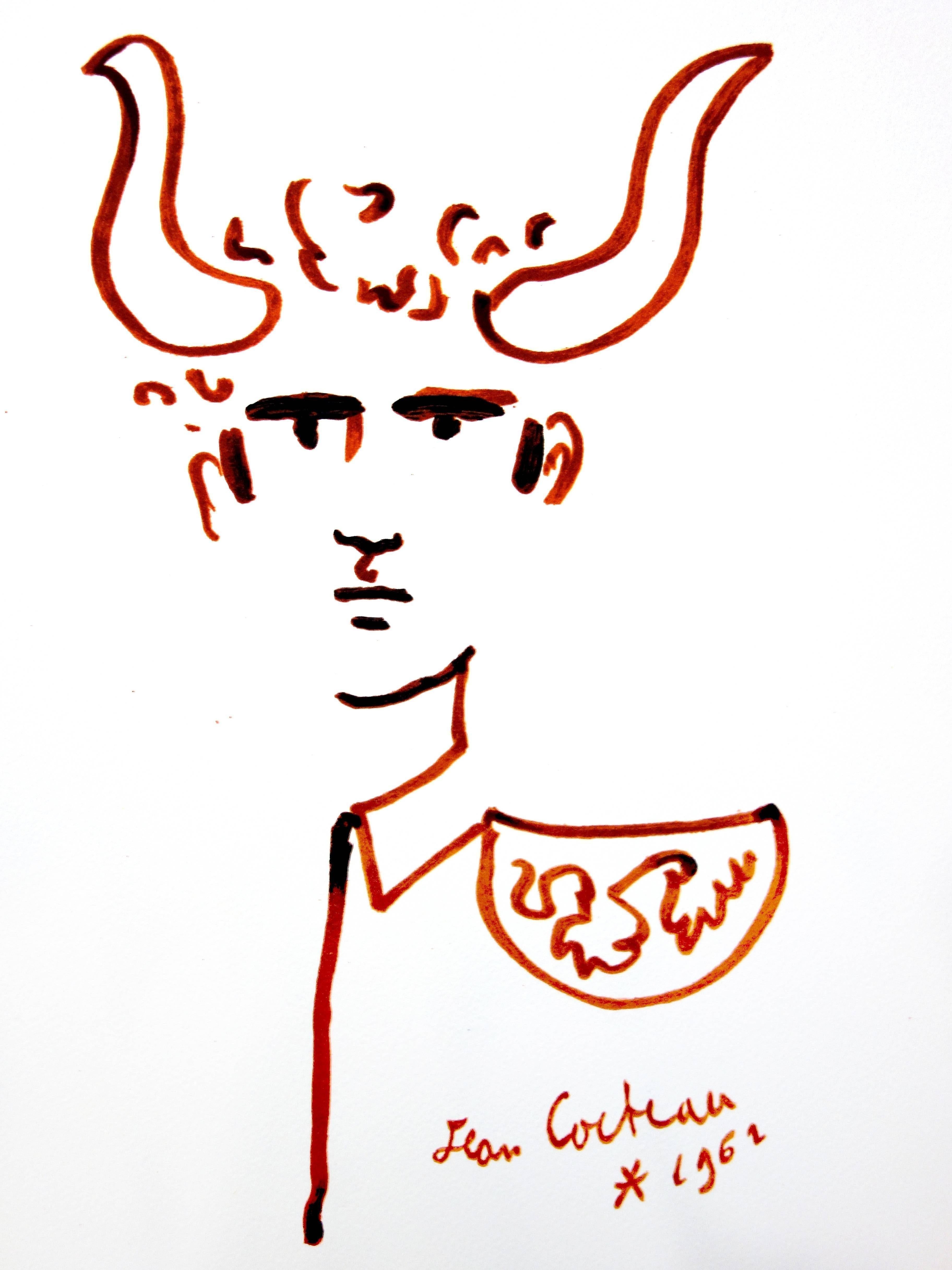Original-Lithographie von Jean Cocteau
Titel: Taureaux
In der Platte signiert
Abmessungen: 40 x 30 cm
Auflage: 200
Luxuriöse Printausgabe aus dem Portfolio von Trinckvel
1965

Jean Cocteau

Der Schriftsteller, Künstler und Filmregisseur Jean Cocteau