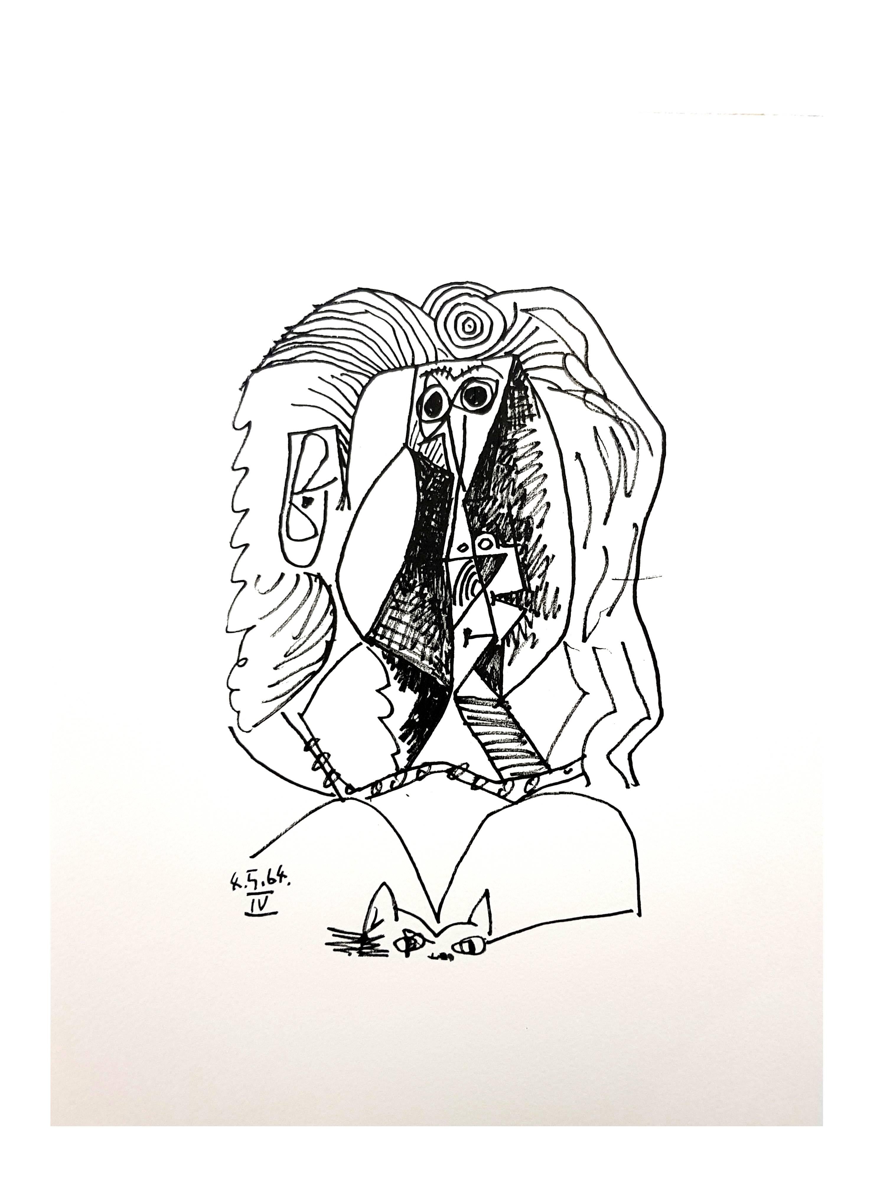 Artista: Pablo Picasso (after)
Medio: litografía, papel Arches
Portafolio: Le Goût de Bonheur
Año: 1970
Edición: Total de 1998 ejemplares (666 en alemán, francés e inglés), reproducciones de dibujos de Picasso
Tamaño de la hoja: 13