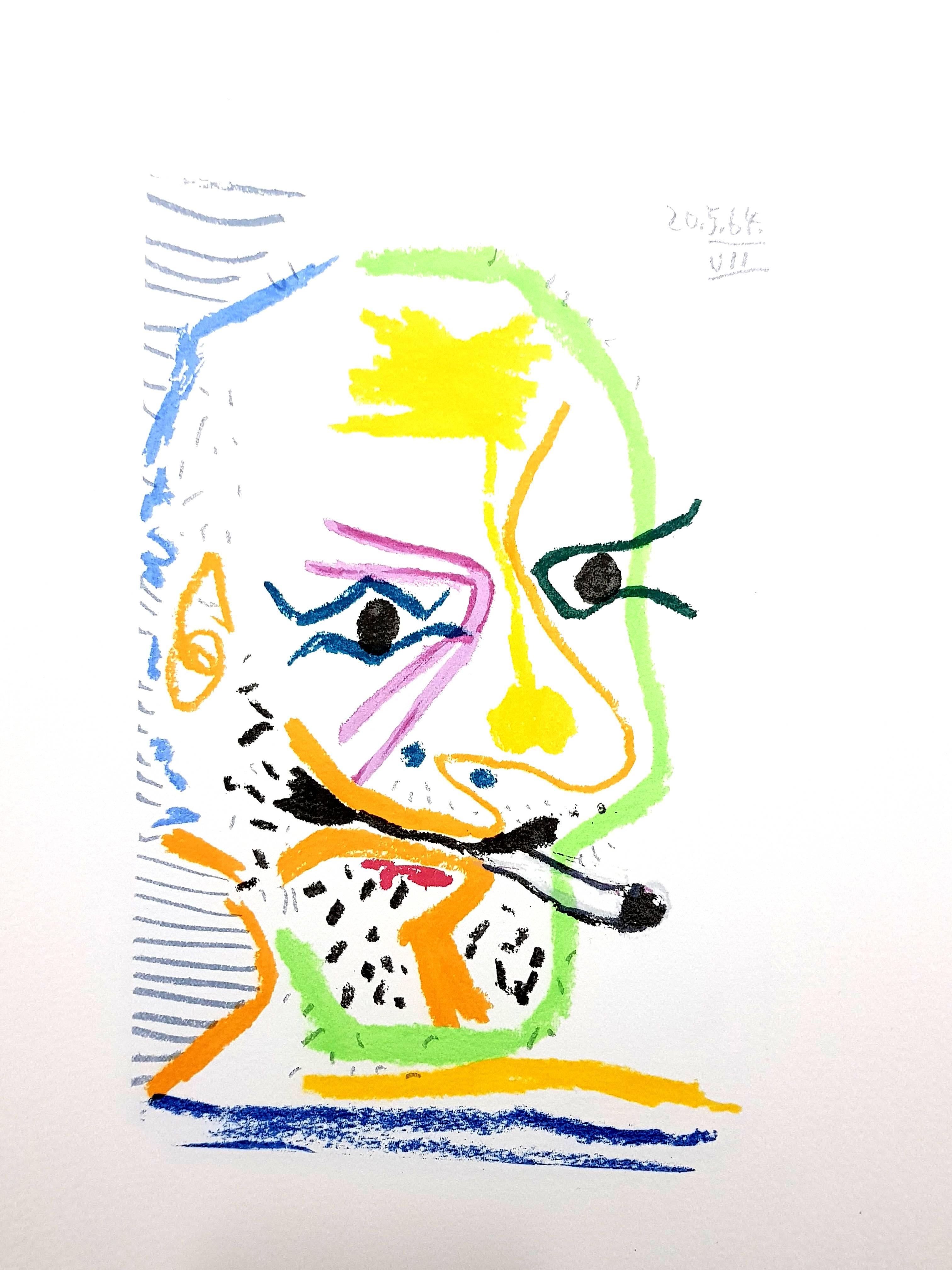 (after) Pablo Picasso Figurative Print - Le Goût de Bonheur: one plate (Smoking Portrait )