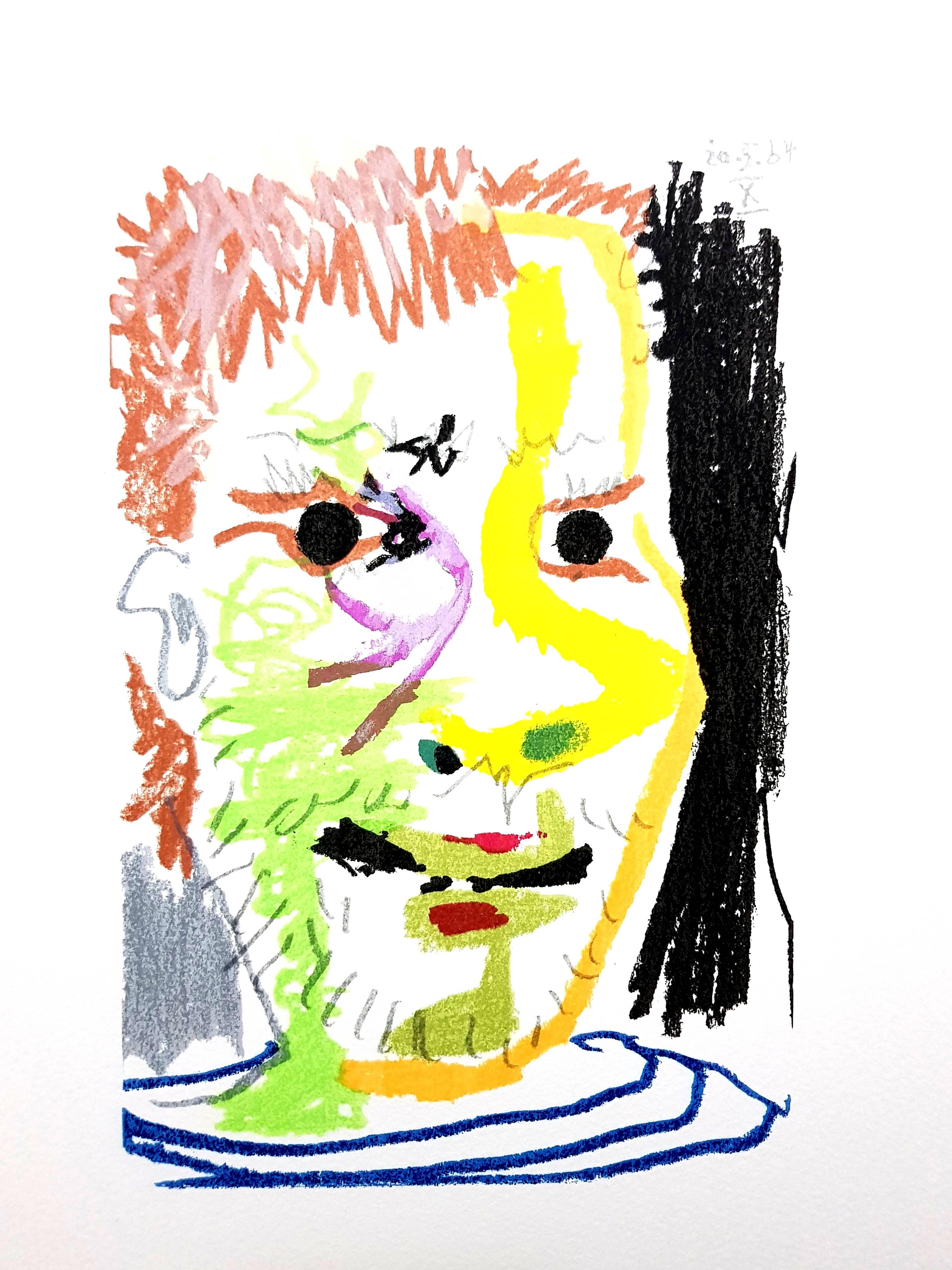 Animal Print (after) Pablo Picasso -  Le Goût de Bonheur : une assiette - Colorful Portrait 