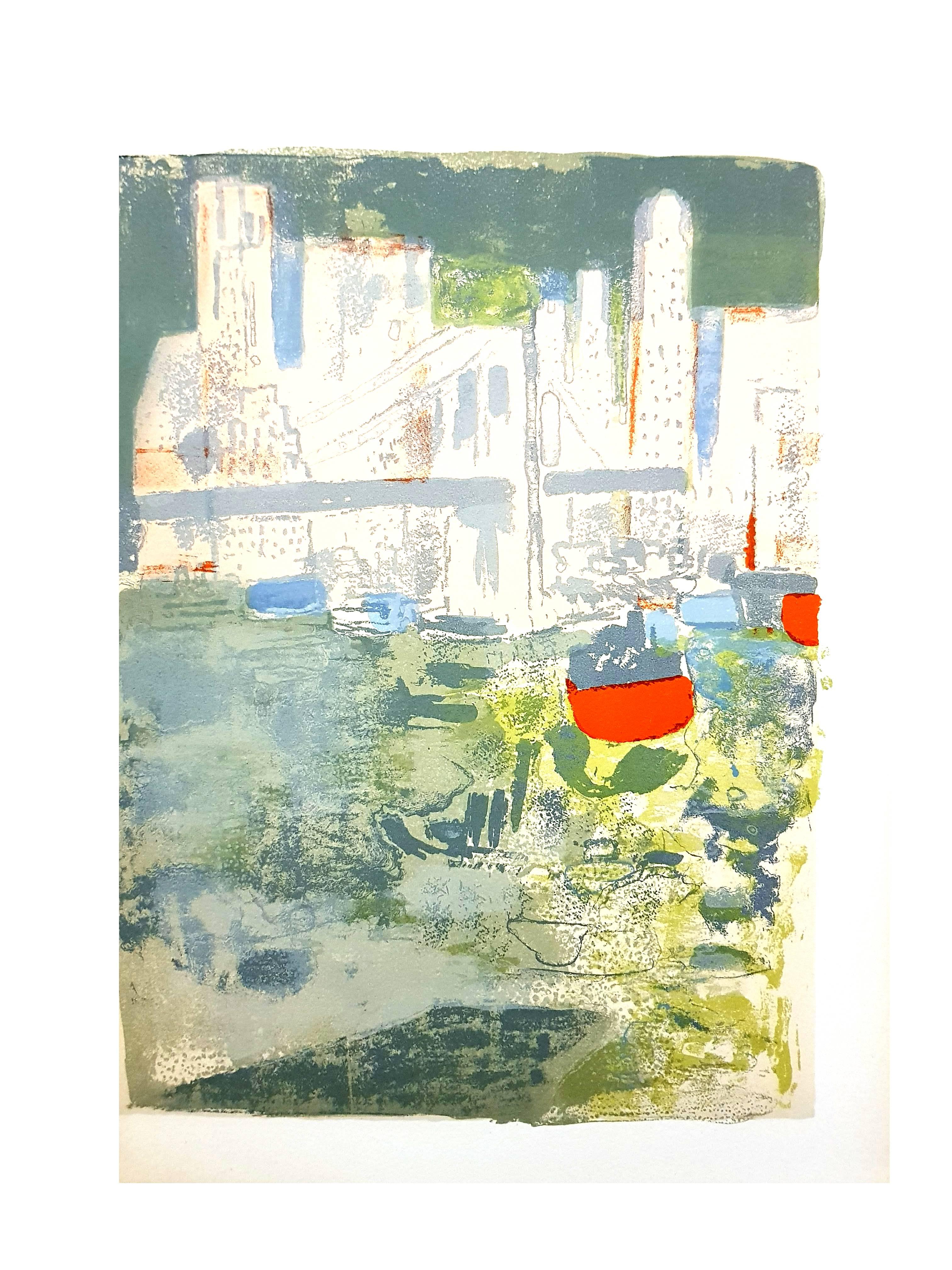 Paul Guimard - Il porto di New York - Litografia originale in vendita 6