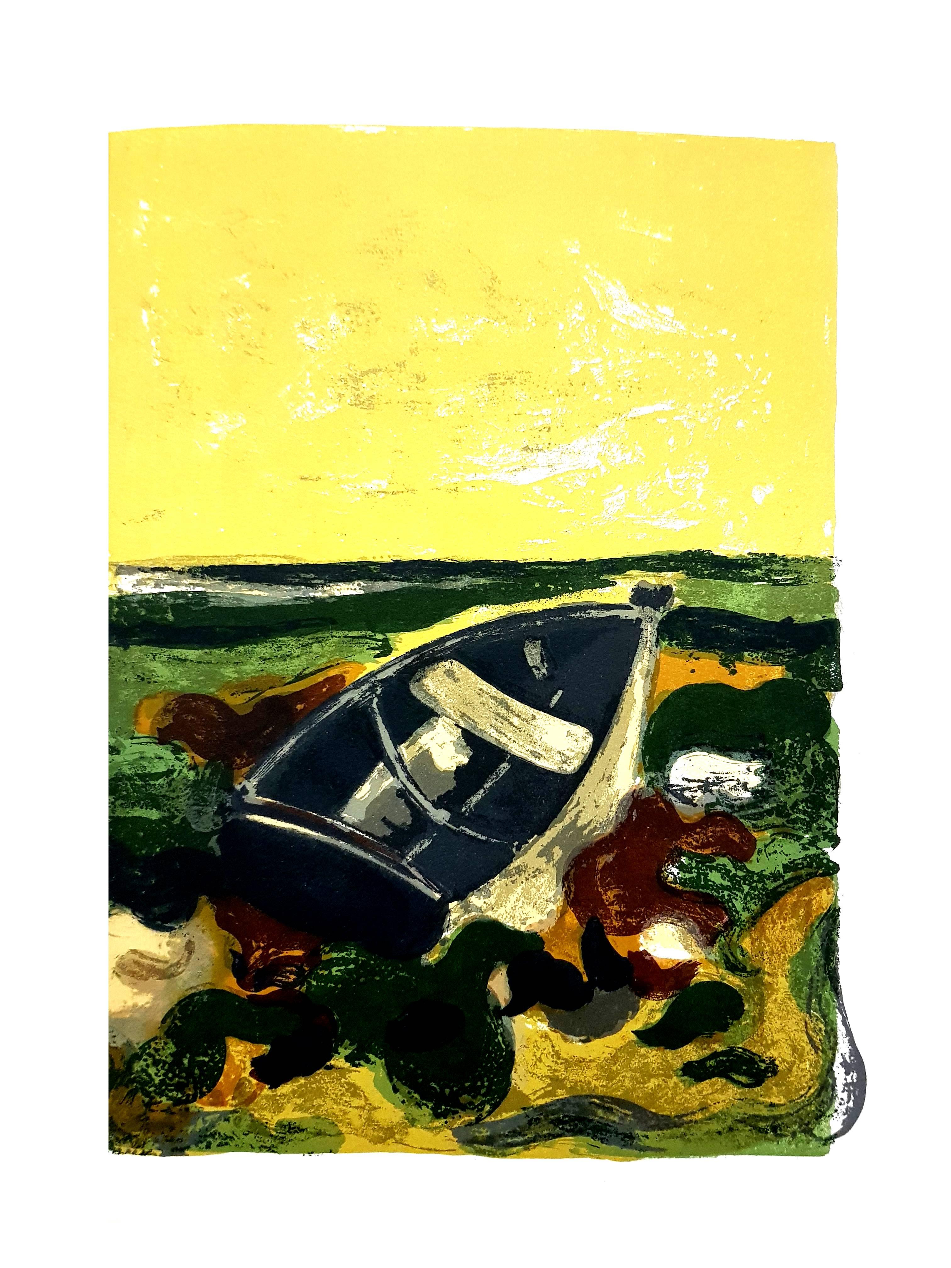 André Minaux - Abandoned Boat - Original Lithograph For Sale 2