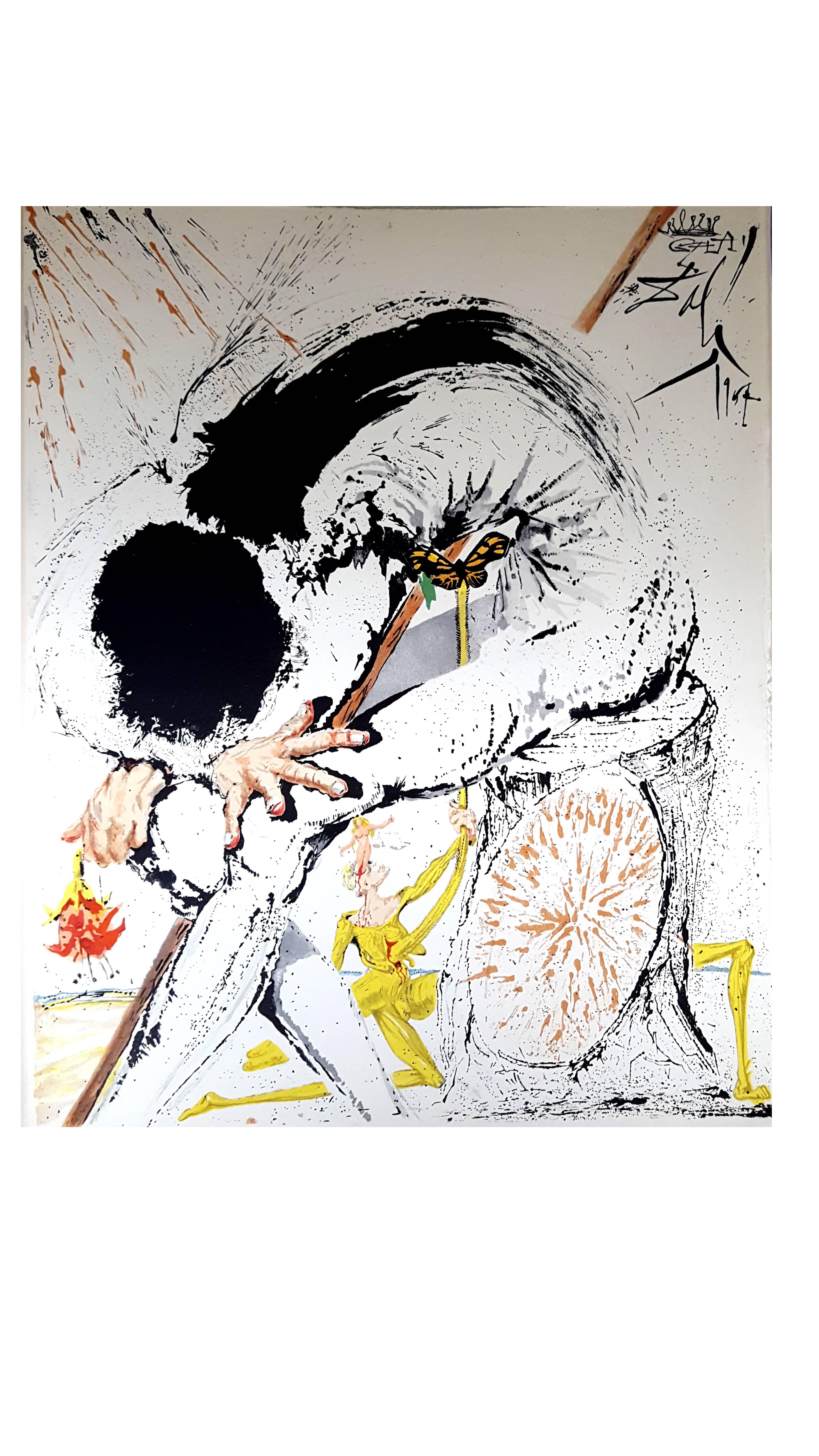 Salvador Dalí Figurative Print – Salvador Dali - Don Quixote überwältifiziert - Original Lithographie
