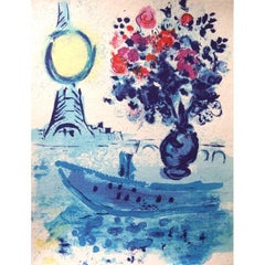 Vintage Marc Chagall - Bateau Mouche au bouquet - Original Lithograph
