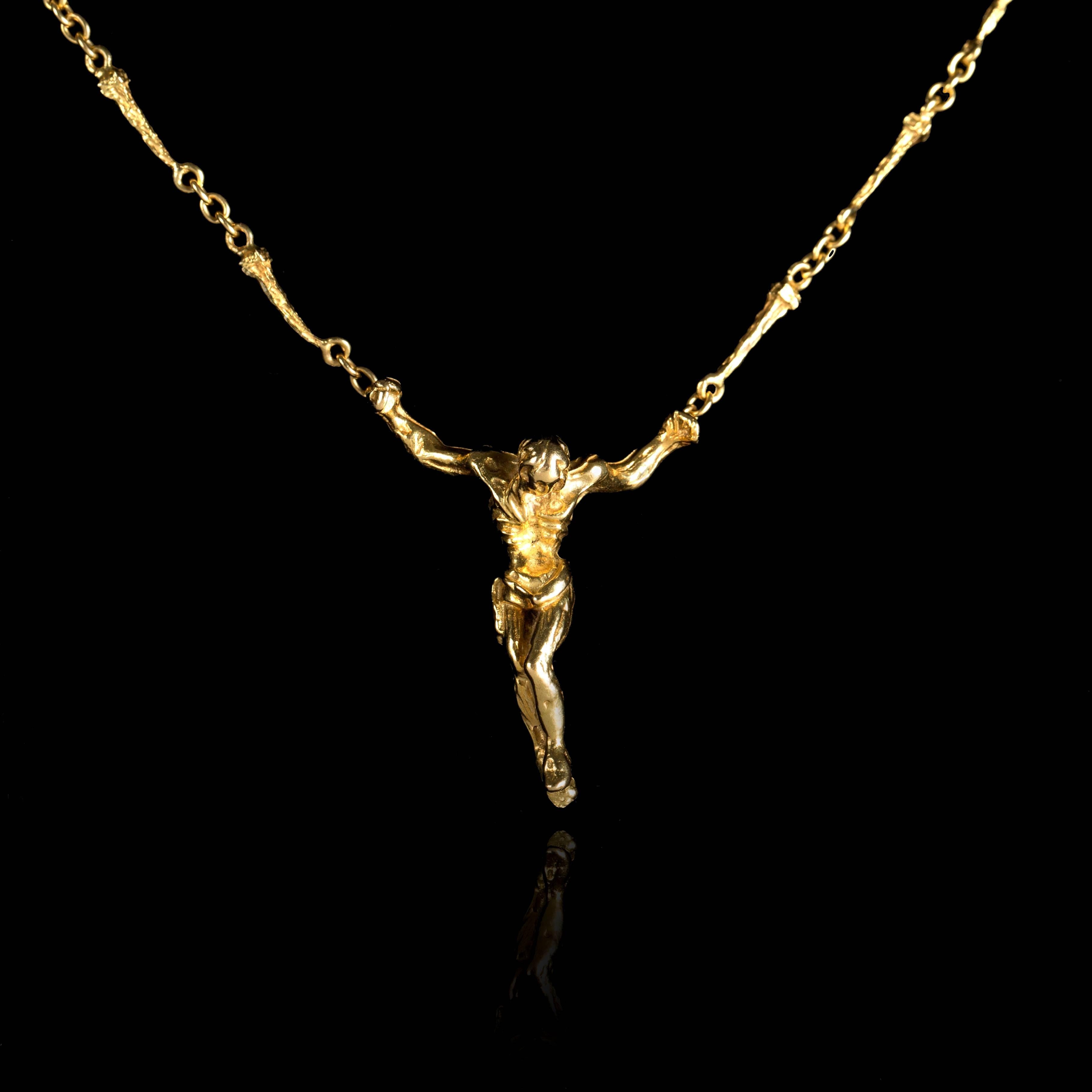 Salvador Dalí Figurative Sculpture - Salvador Dali - Christ - Signed Gold Necklace