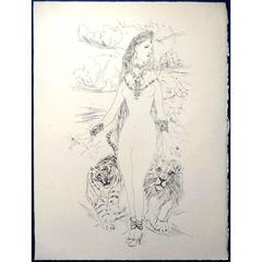 Leonard Foujita - Woman with Felines - Original Engraving 11