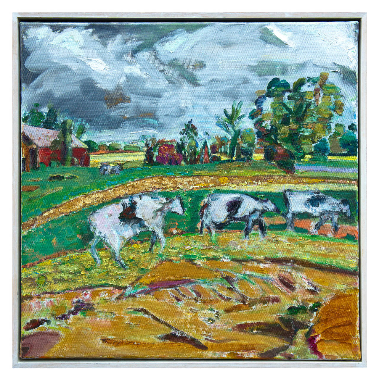 Bernard Chaet Animal Painting - Cows Walking