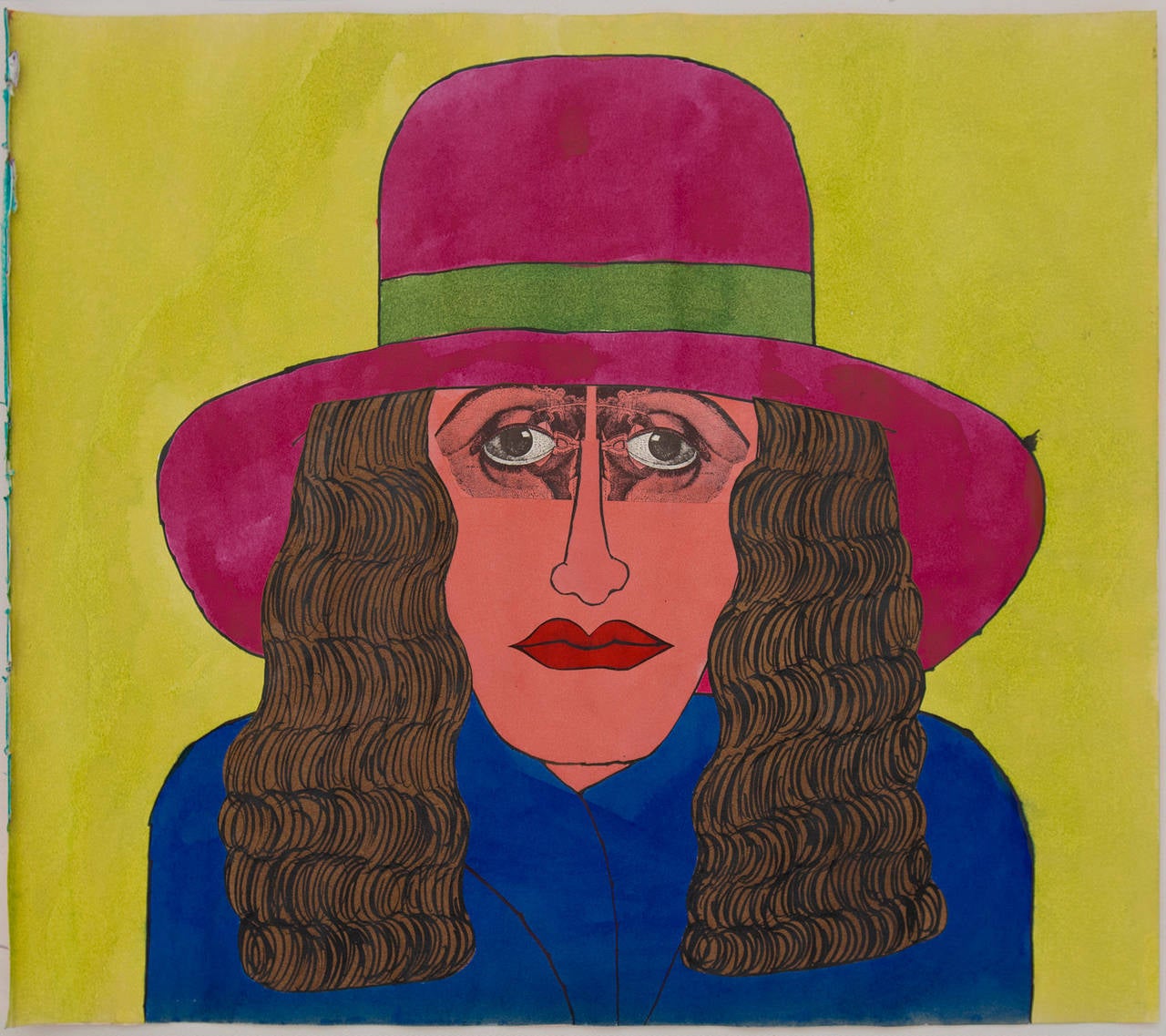 Untitled (Woman in Fuschia Hat with Blue Coat) - Mixed Media Art by Larry Lewis