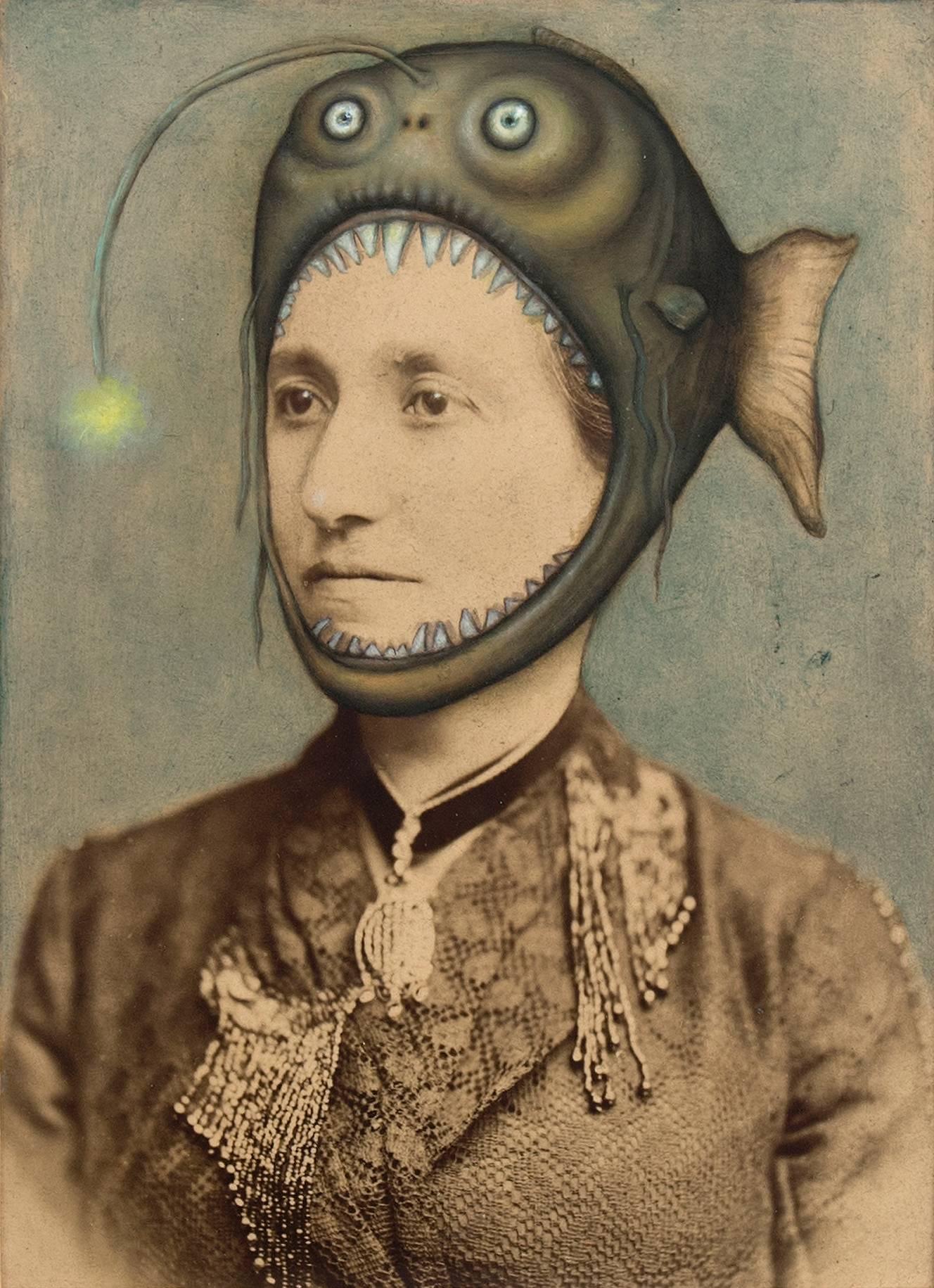 Untitled (Woman with Fish Hat) - Mixed Media Art by Jana Paleckova