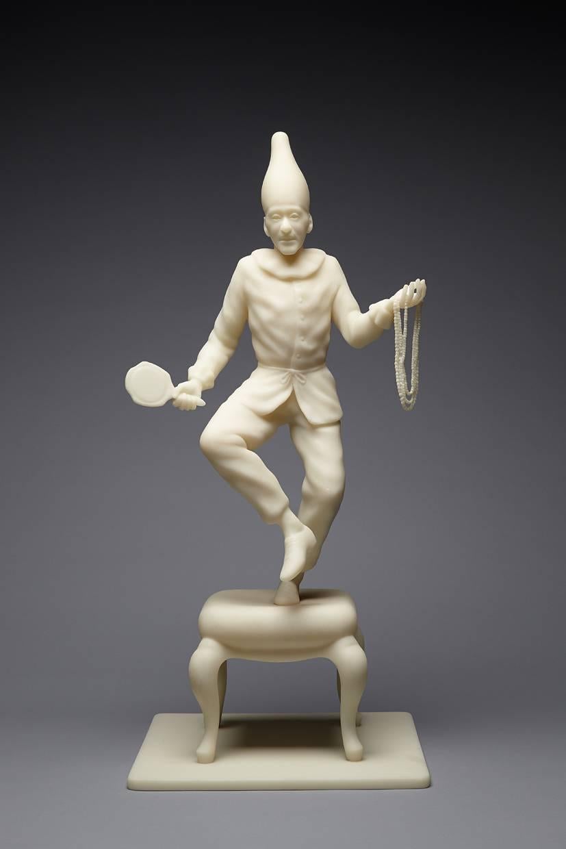 Robert Taplin Figurative Sculpture - Young Punch Dances with Pearls and a Mirror