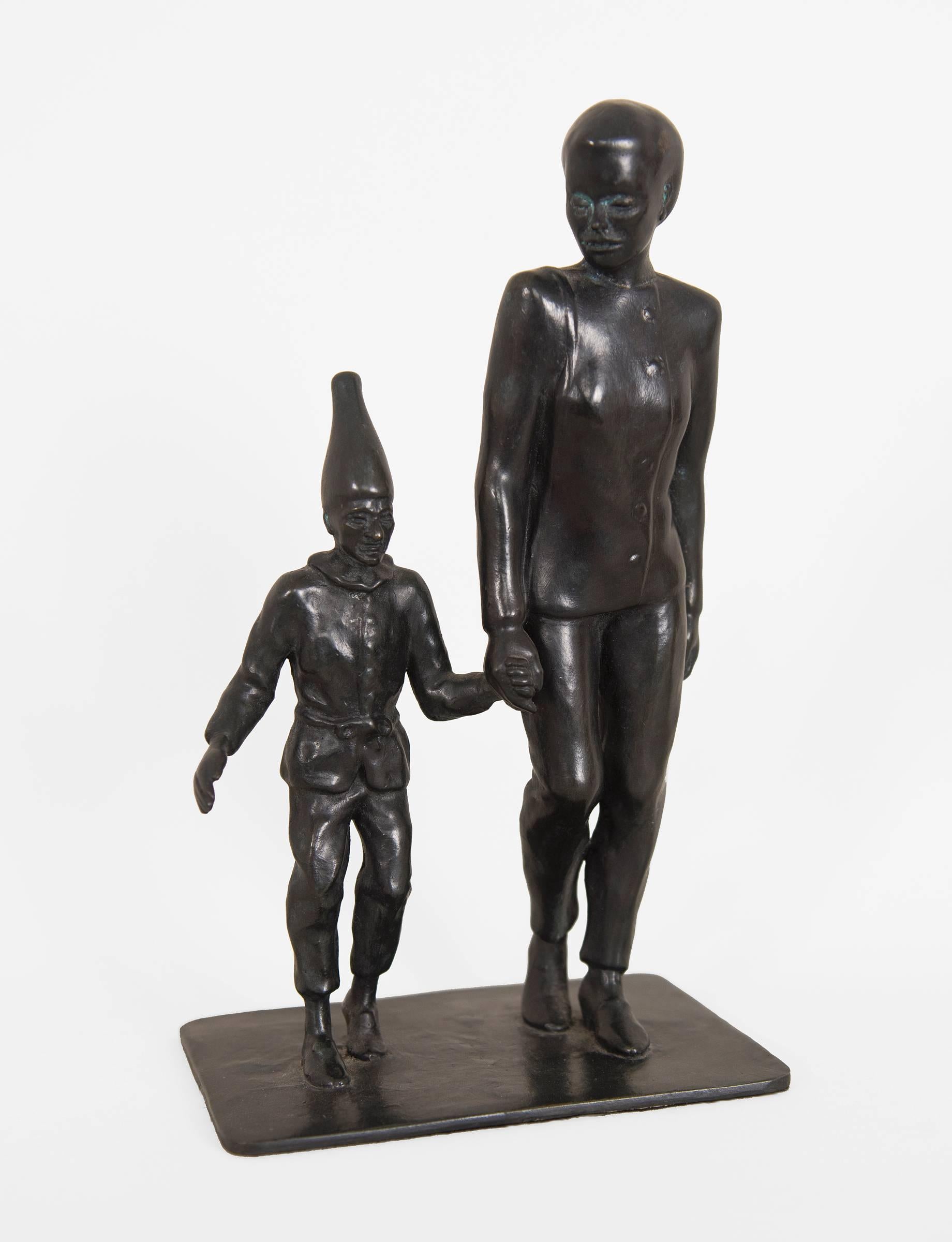Robert Taplin Figurative Sculpture - Young Punch Goes Shopping with His Mother