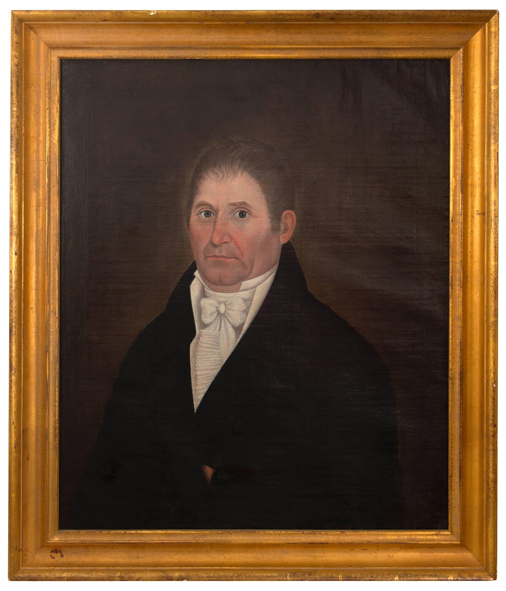 John Brewster -  Folk art Portrait of a Gentleman. Oil on canvas. Fine original condition.
Framed size 35&quot; x 30&quot;.

John Brewster Jr. (May 30 or May 31, 1766 – August 13, 1854)[1] was a prolific, deaf itinerant painter who produced many