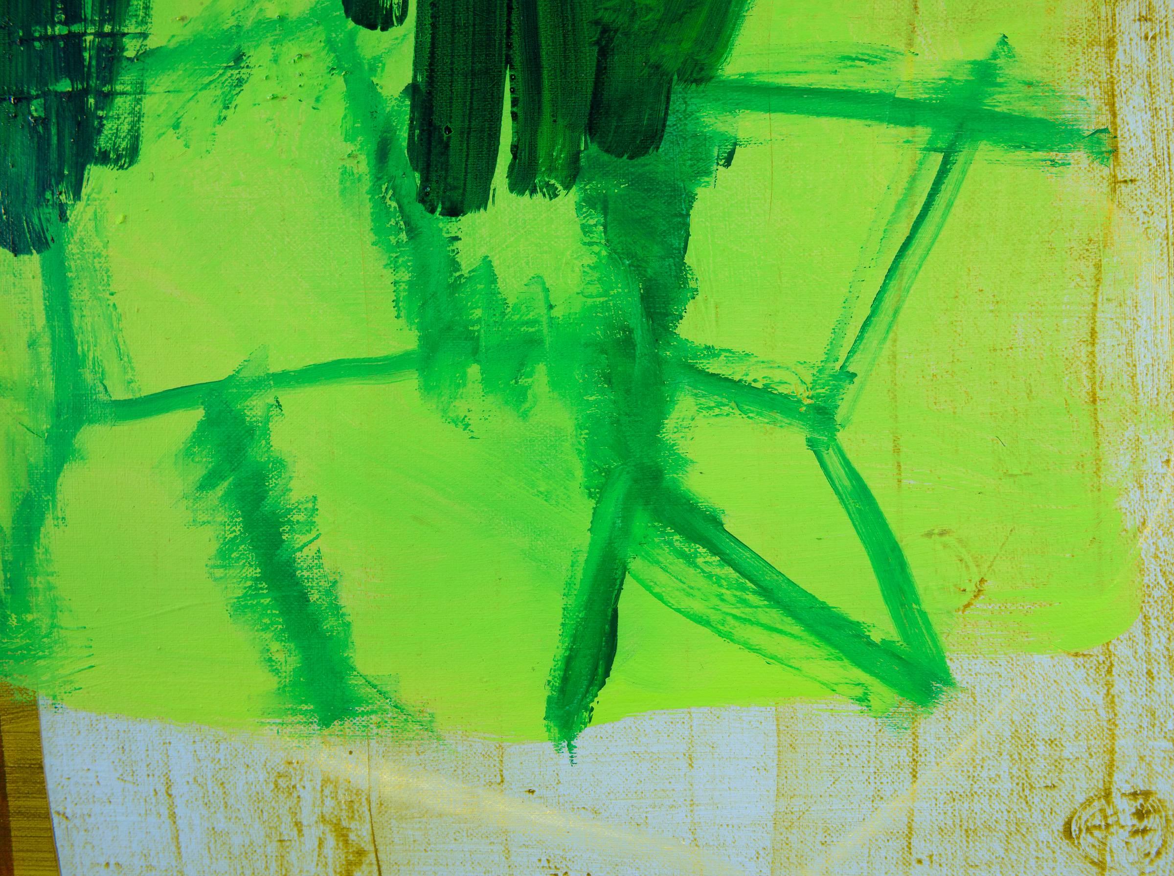 Night Fall - Green Abstract Painting by Becky Yazdan