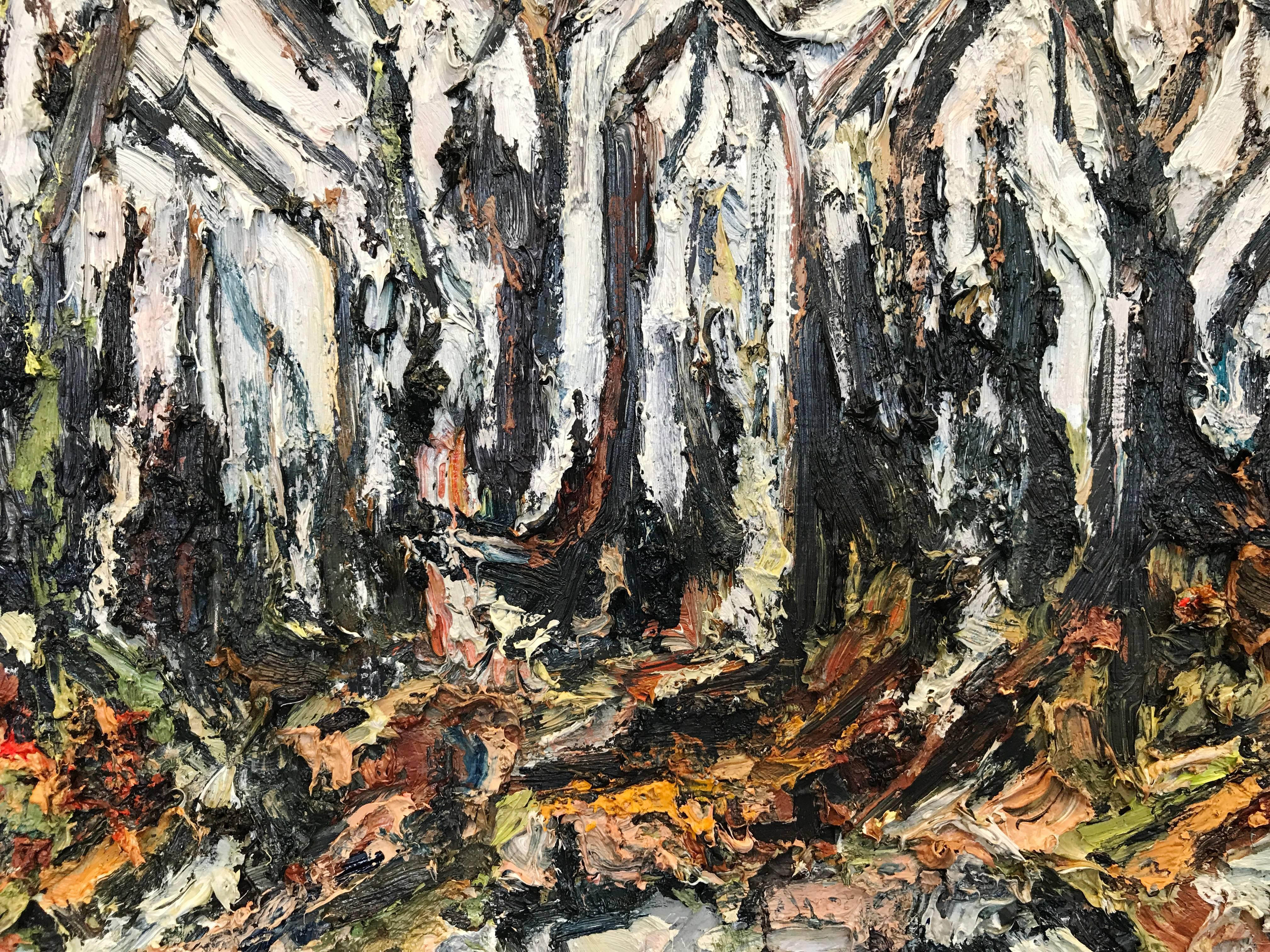 Trees Above Rocks - Black Abstract Painting by Steven Powers