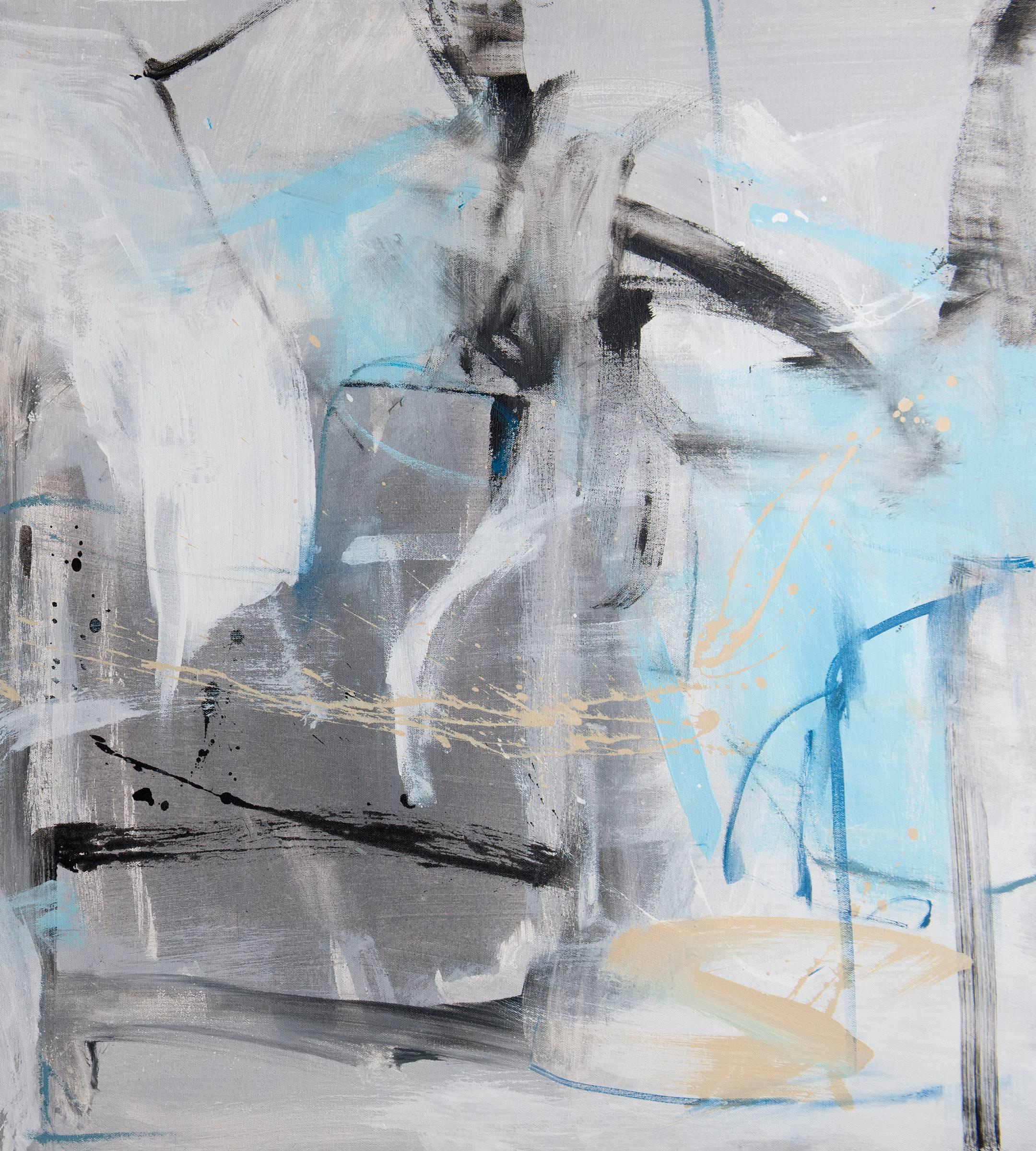 Wind and Waterfall - diptych - Gray Abstract Painting by Emilia Dubicki