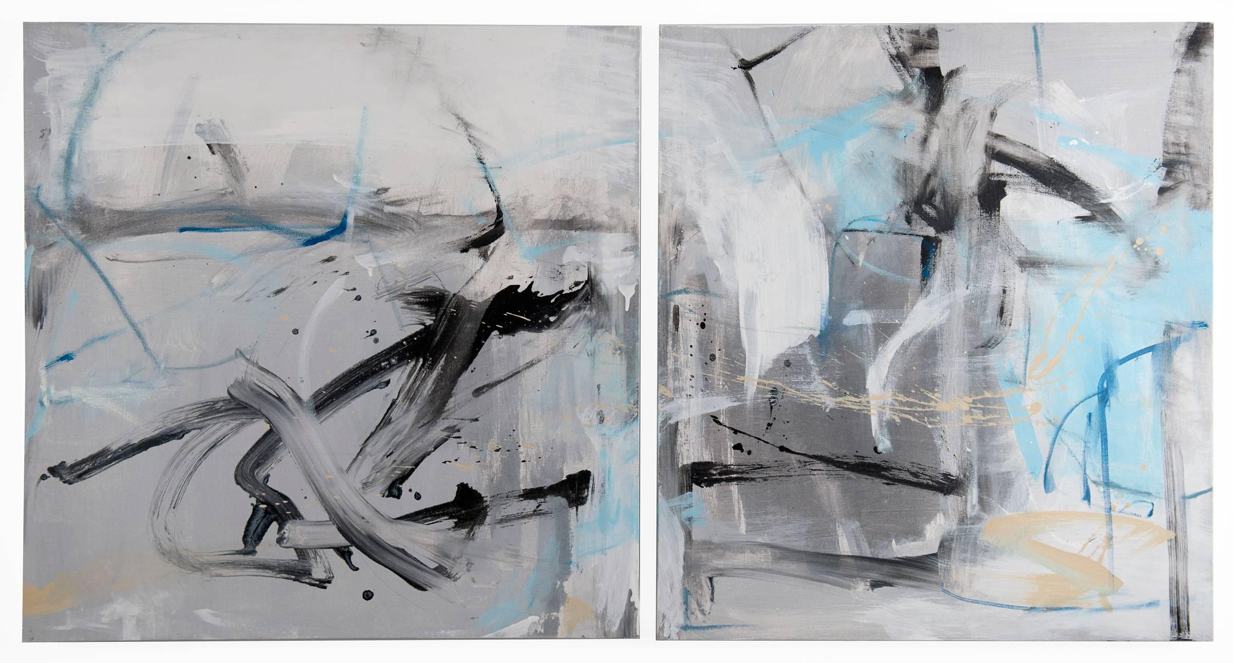 Emilia Dubicki Abstract Painting - Wind and Waterfall - diptych