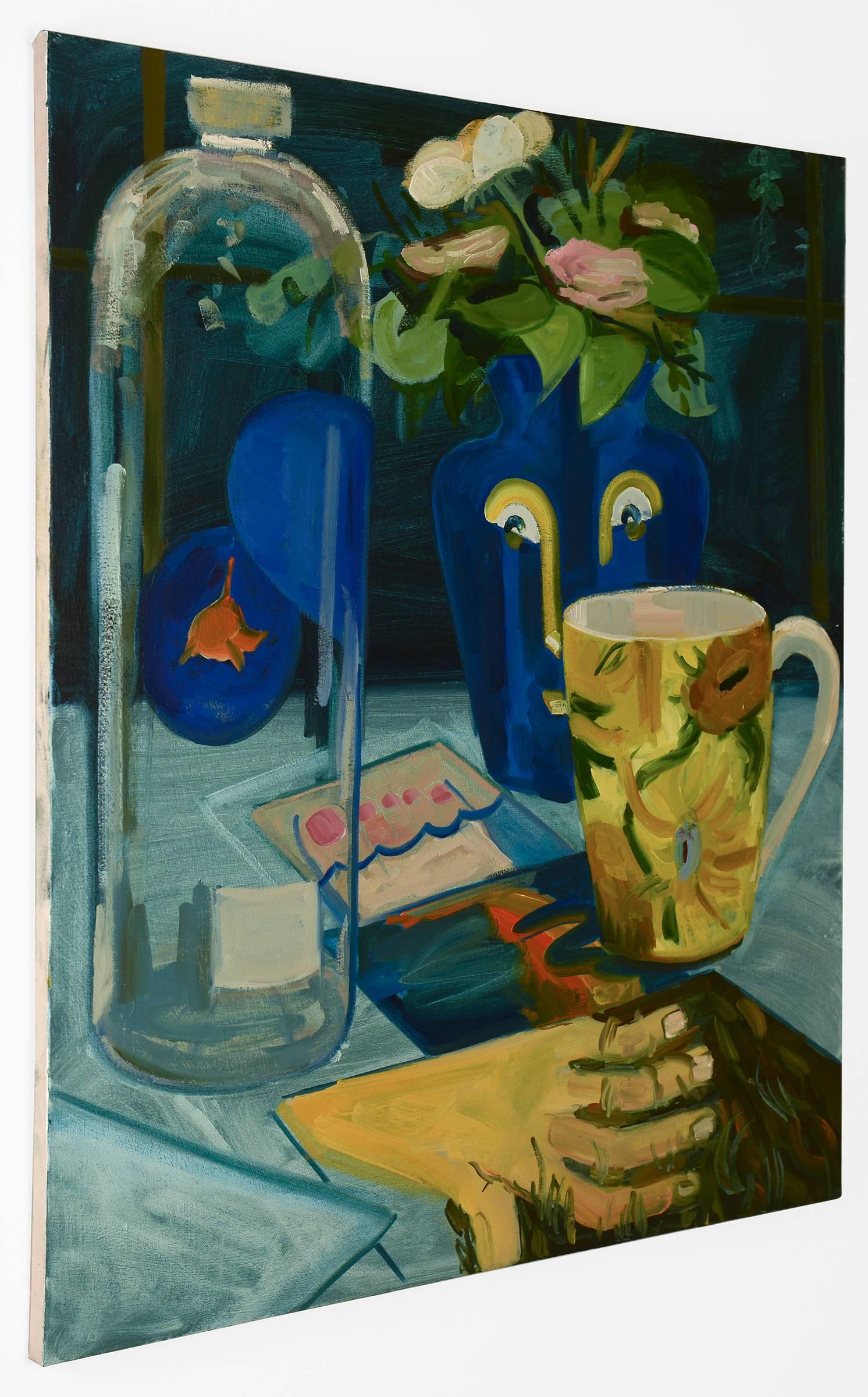 untitled (still life with vase, mug and water bottle) - Painting by Lauren Whearty