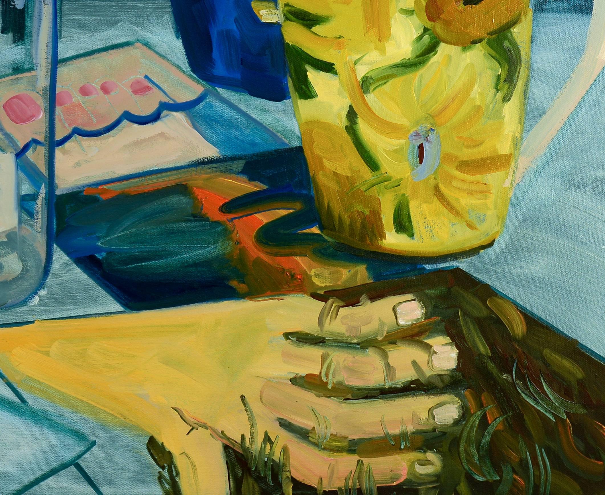 untitled (still life with vase, mug and water bottle) - Black Still-Life Painting by Lauren Whearty